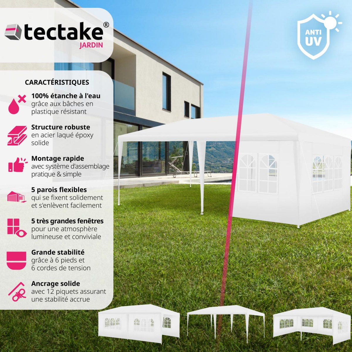 tectake Tonnelle 6 x 3 m blanc