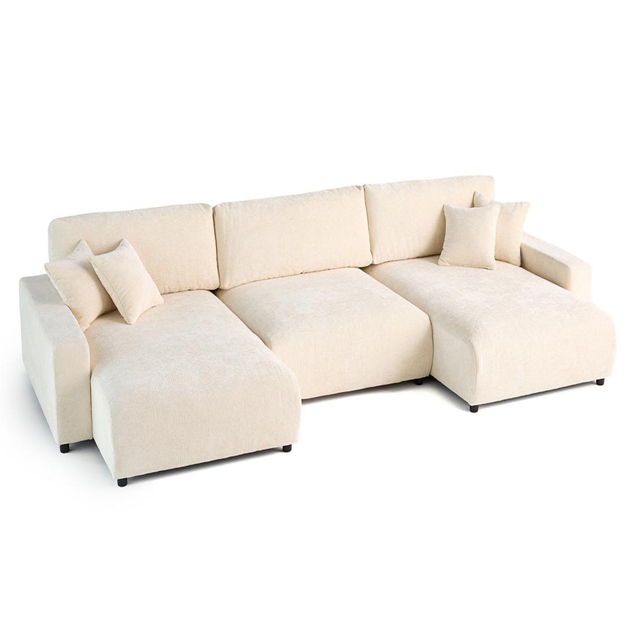 Voir la diapositive 2 : BEST MOBILIER Pivoine - canapé panoramique en u - 7 places - convertible avec coffre - en velours texturé