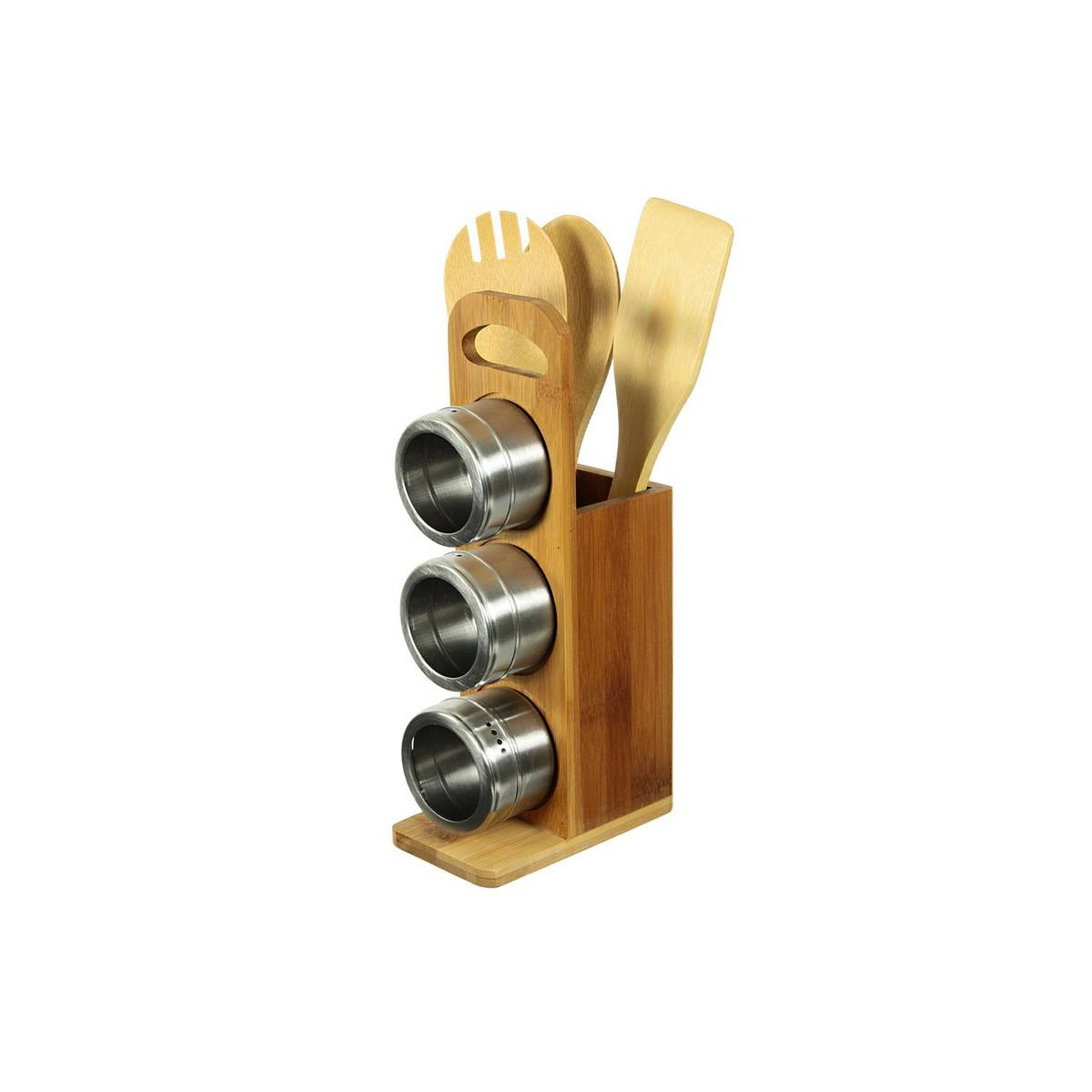 Voir la diapositive 2 : FIVE Lot de 3 Ustensiles & Pots à Epices  Bambou  31cm Naturel