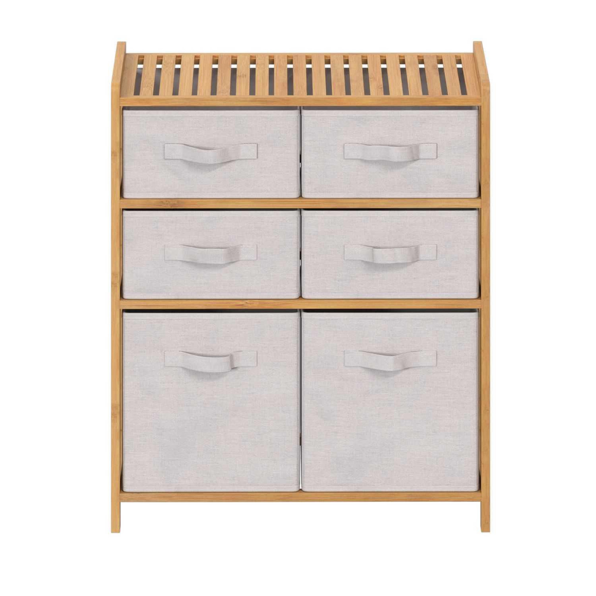 FIVE Meuble étagère double 6 paniers - banc et marron
