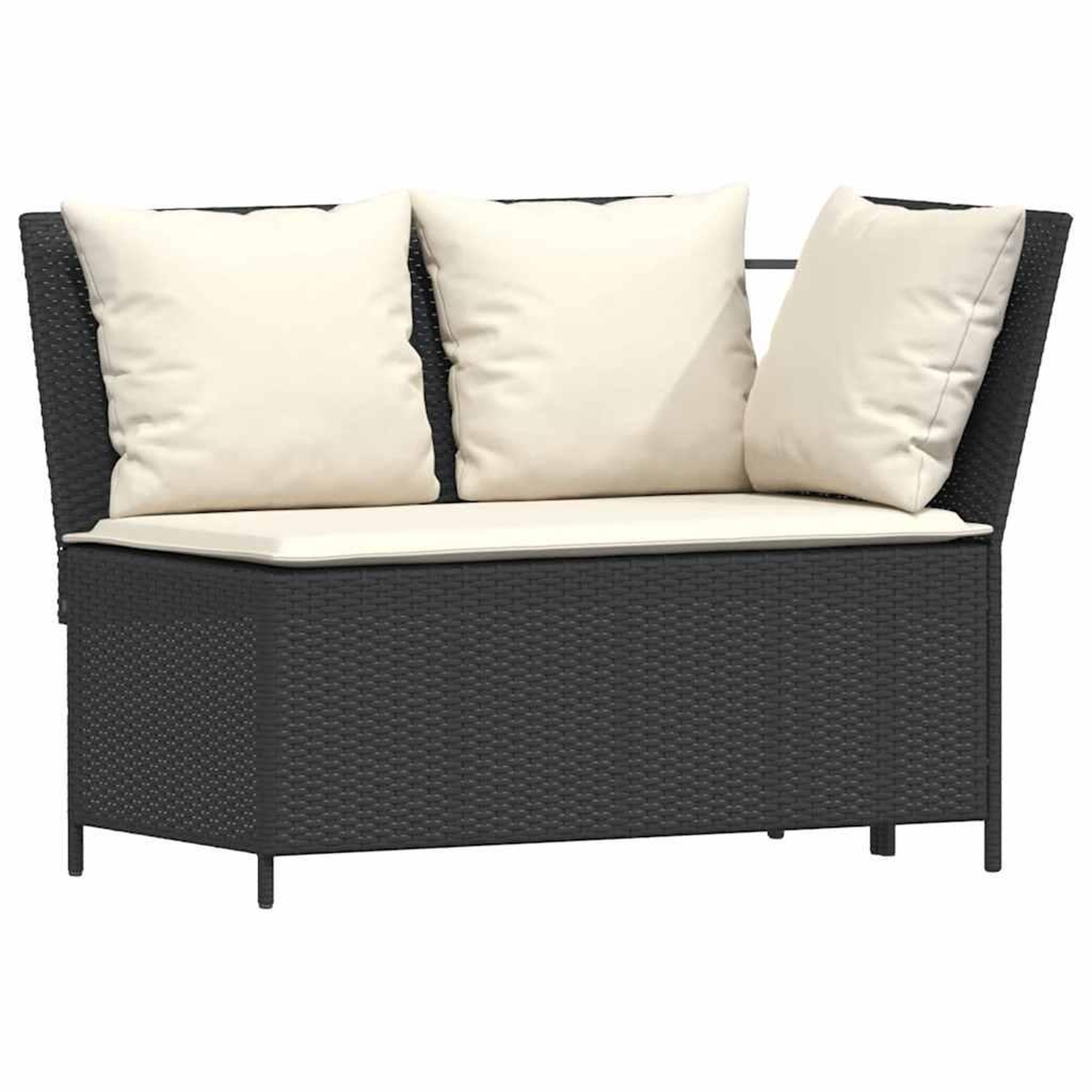 Voir la diapositive 5 : VIDAXL Salon de jardin 4 pcs avec coussins forme L noir resine tressee