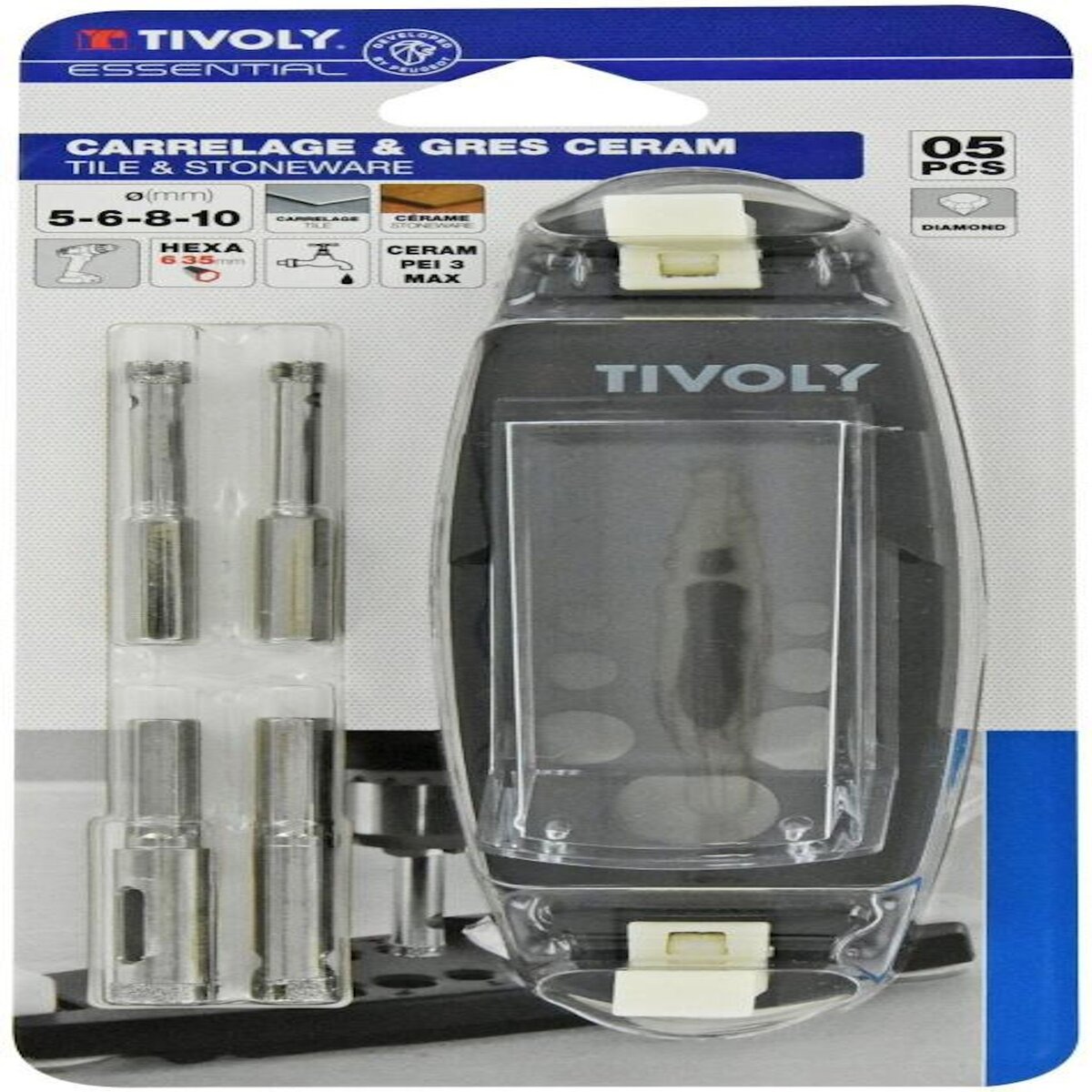 TIVOLY Lot de 4 forets céramique, TIVOLY, diam. 5-6-8-10 mm