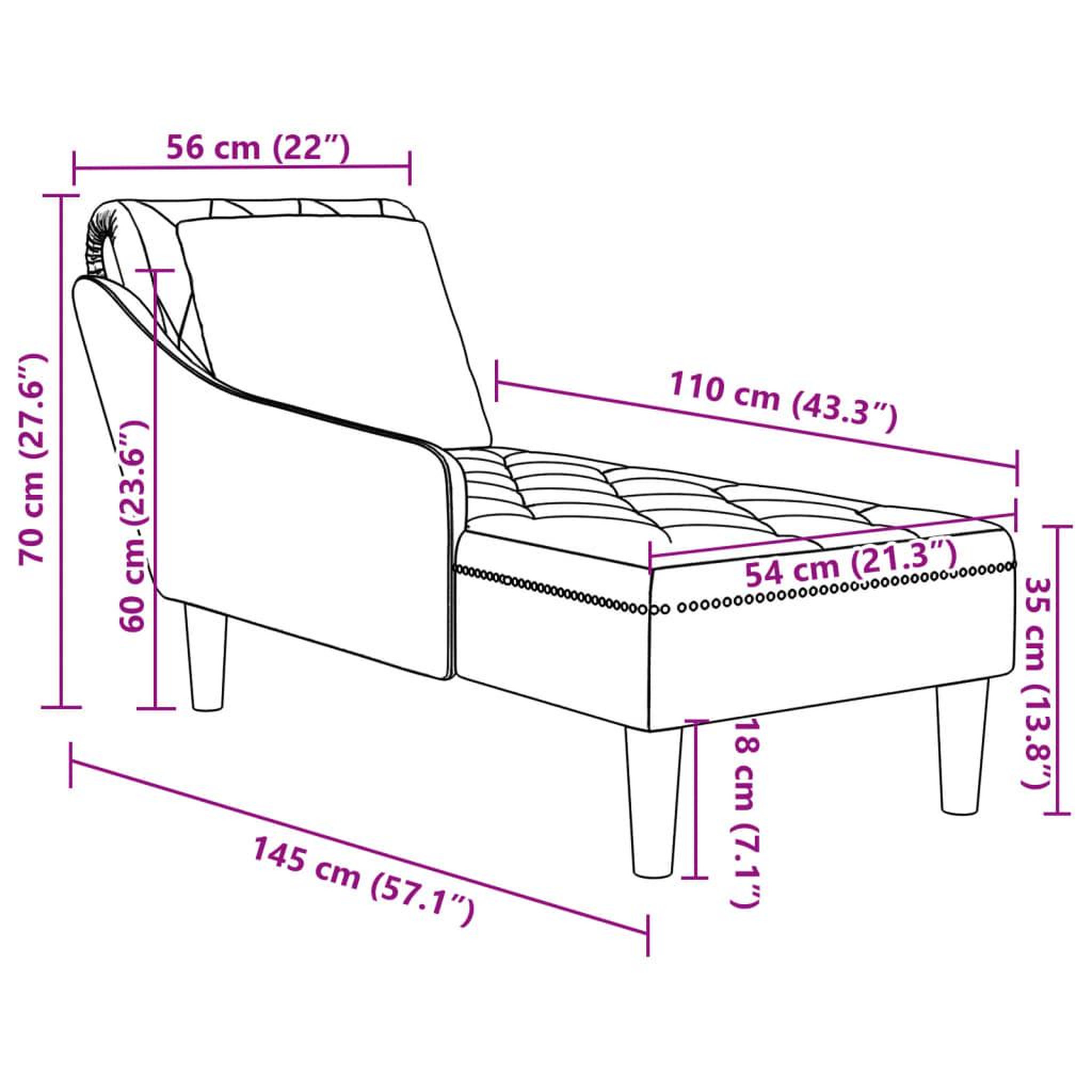 Voir la diapositive 6 : VIDAXL Fauteuil long avec coussin et accoudoir droit noir velours