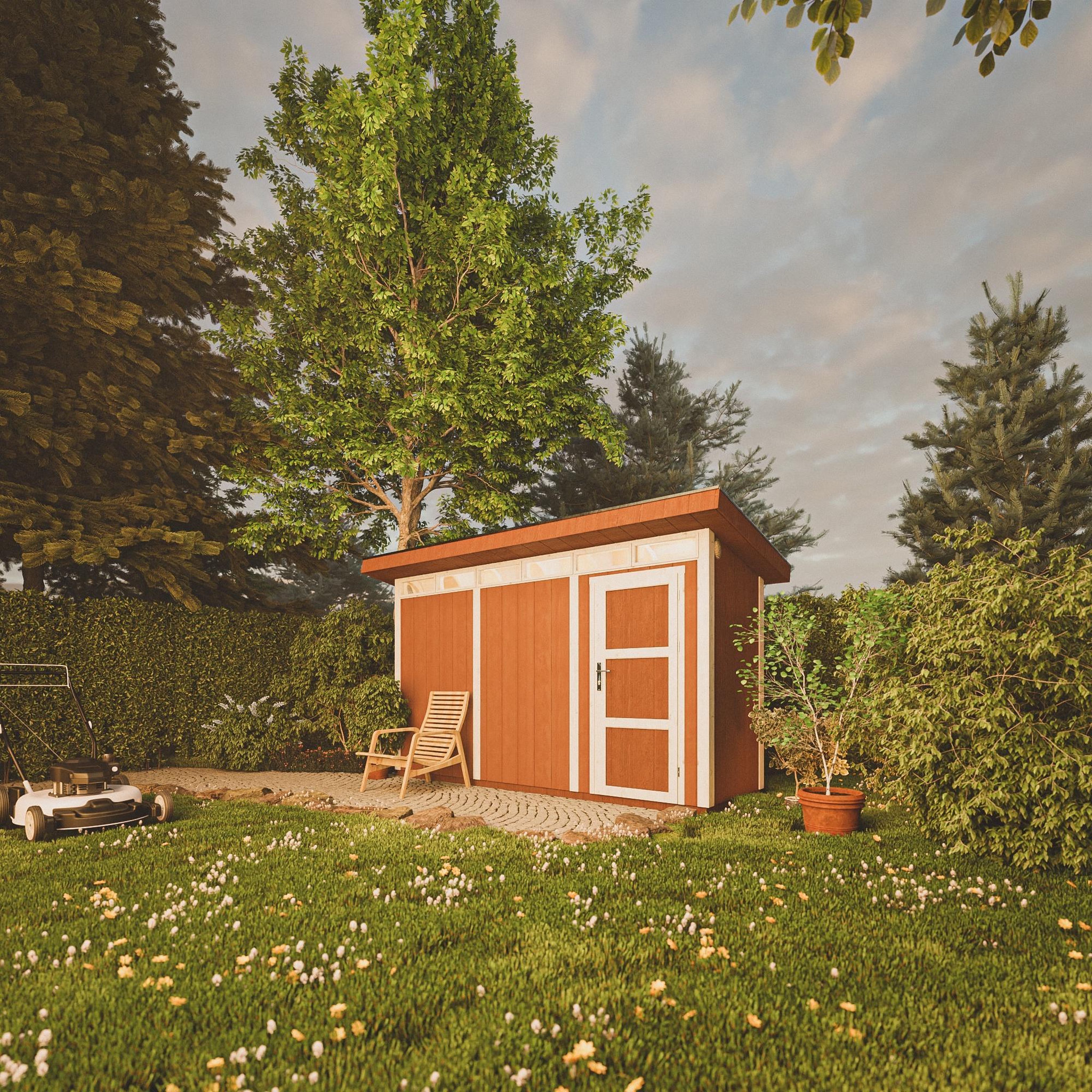 Voir la diapositive 2 : TIMBELA Abri de Jardin Qualité Premium 4m² /L161xL412xH239 cm avec sol, bardeaux bitumineux M902
