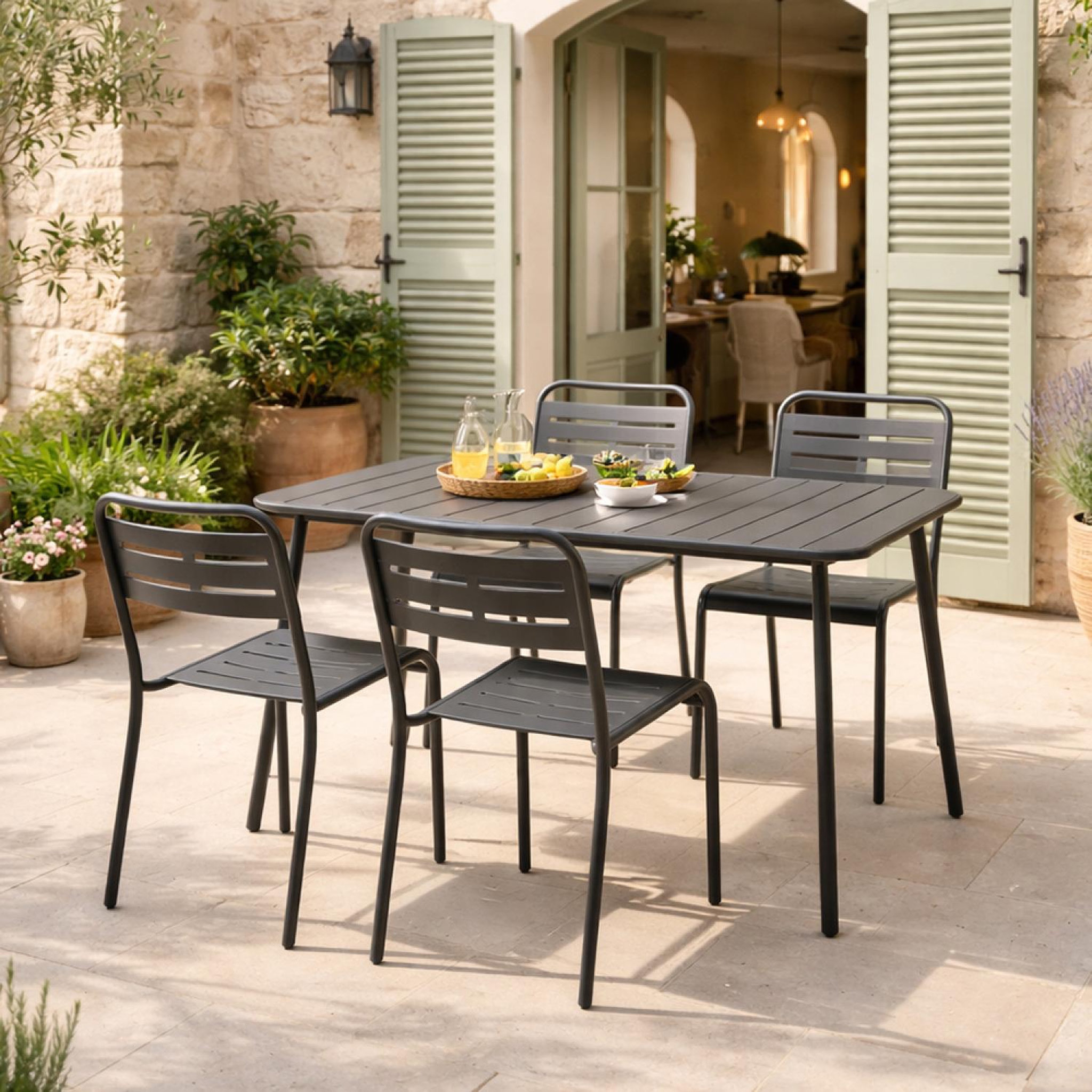 Voir la diapositive 2 : CONCEPT USINE Ensemble table de jardin 120 cm et 4 chaises bergame