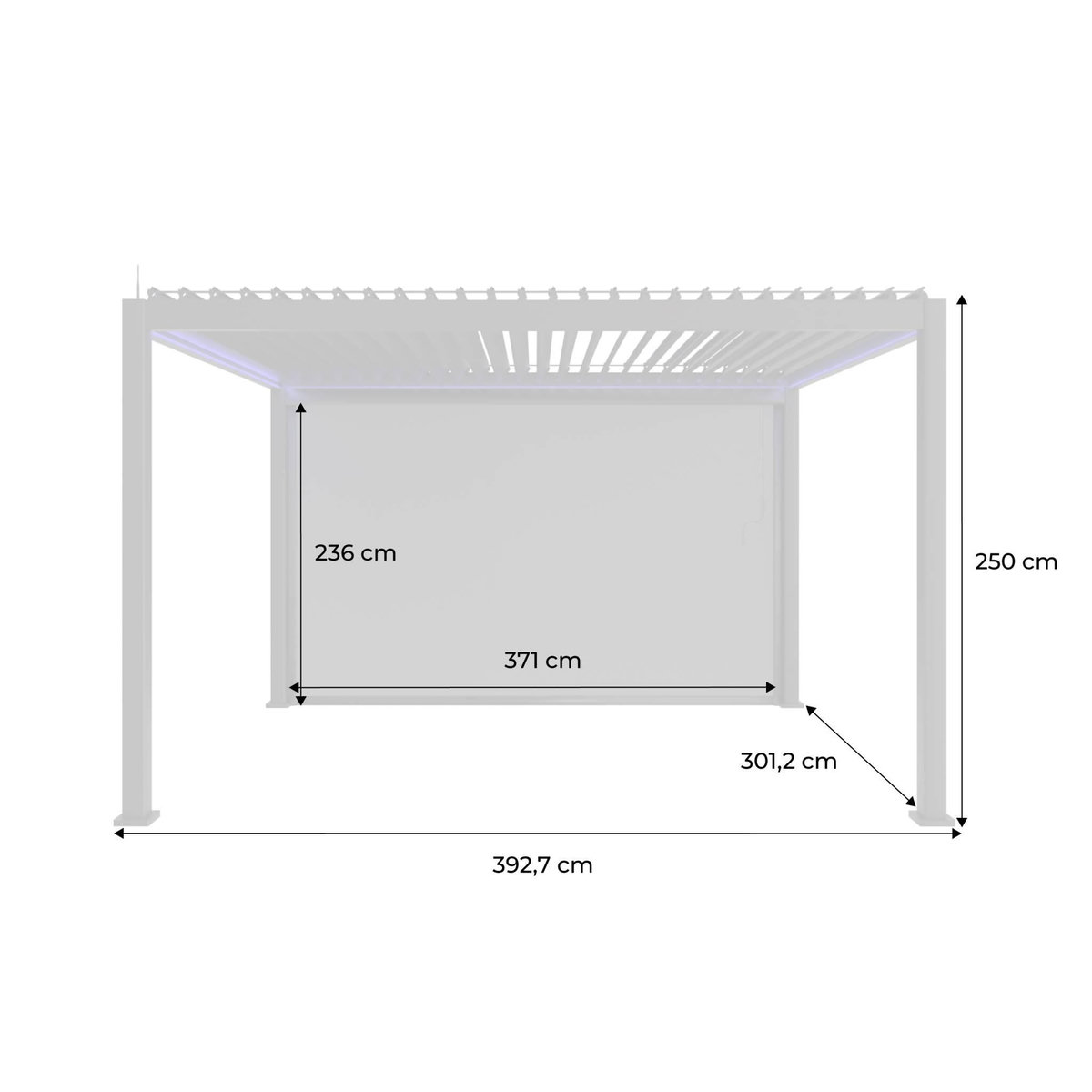 SWEEEK Pergola bioclimatique électrique 3x4m. aluminium. à lames orientables avec éclairage LED + store 4m