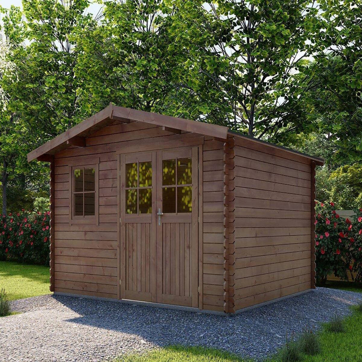 Habitat et Jardin Abri de jardin en bois traité marron autoclave  Valmont  - 14 m² -28 mm