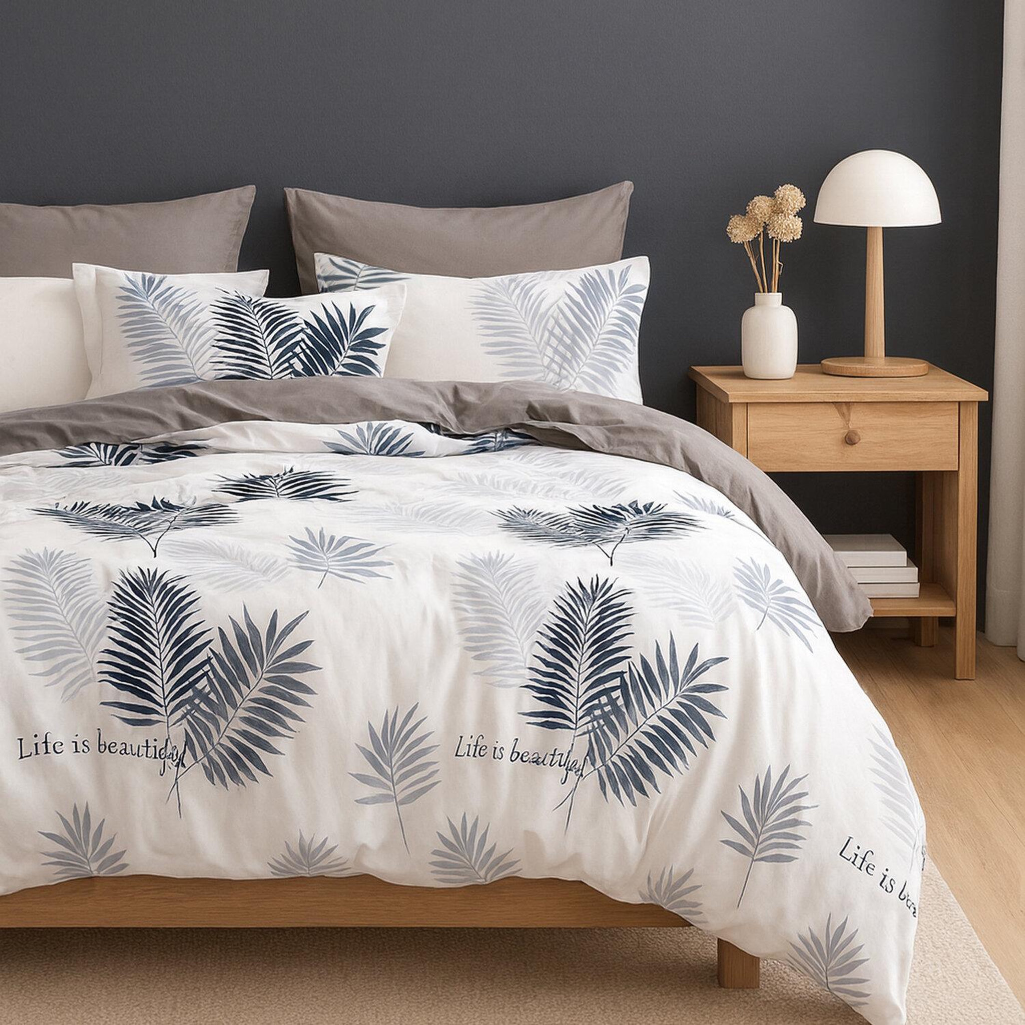 Voir la diapositive 1 : Home collection Parure housse de couette en polycoton Leafine