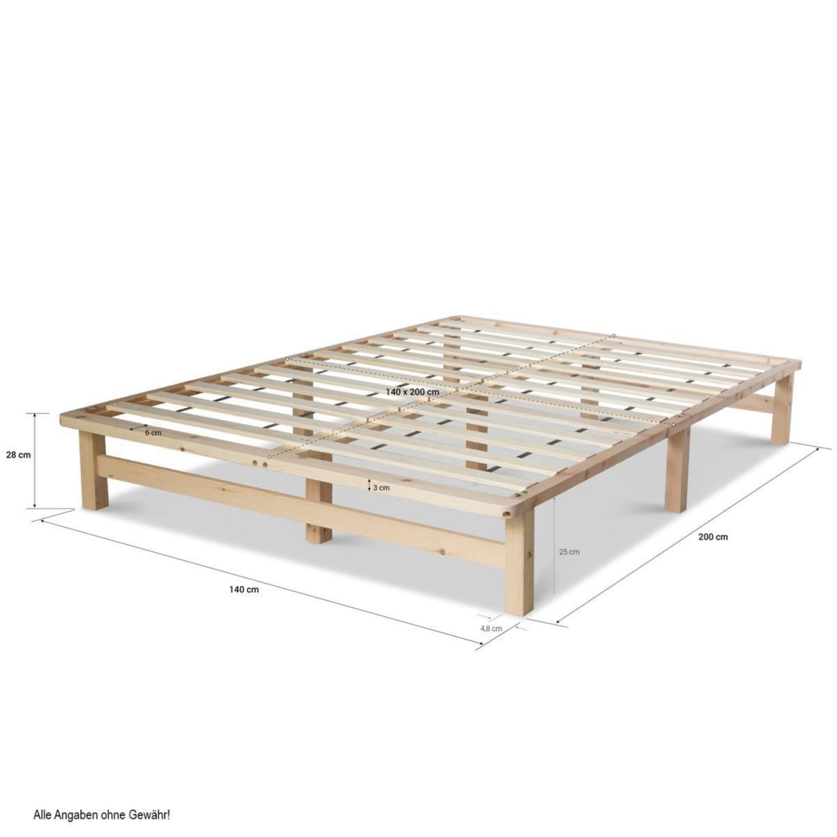 HomeStyle4U Lit Double Futon 140x200 cm en bois massif