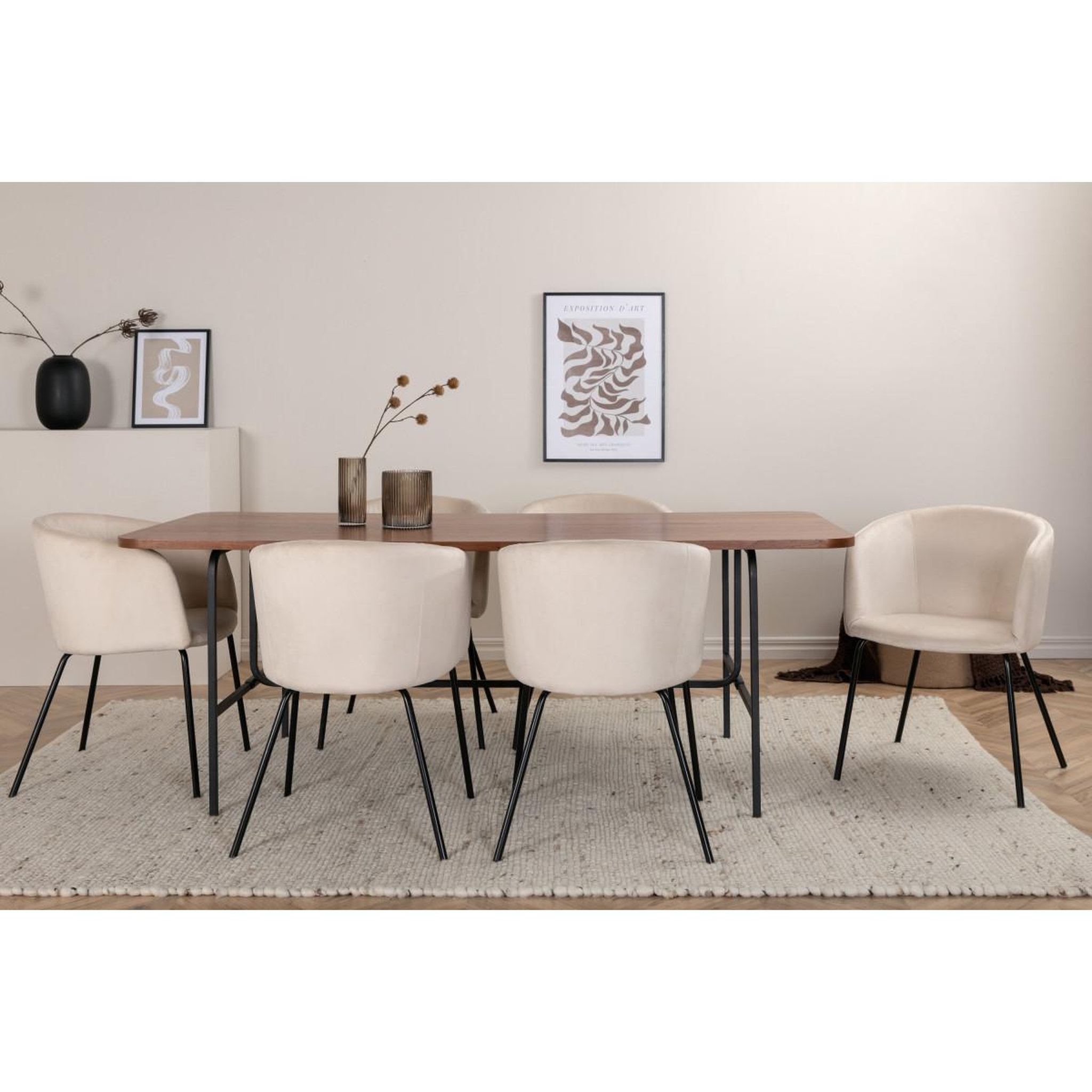 Voir la diapositive 6 : Paris Prix Ensemble table à manger & 6 chaises  uno & berit  200cm beige & marron