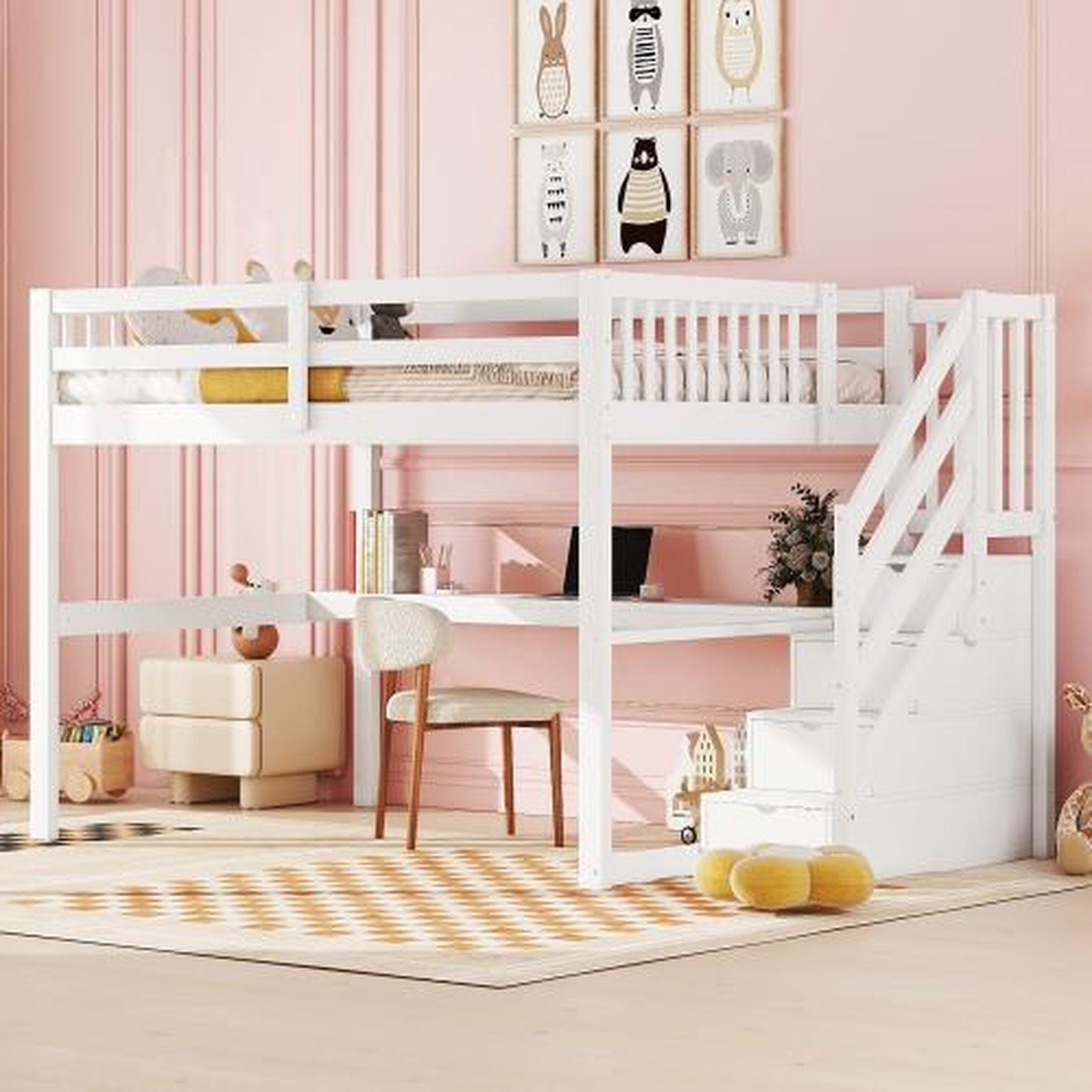 Voir la diapositive 4 : MERAX Lit mezzanine 140x200 cm coloris blanc pin