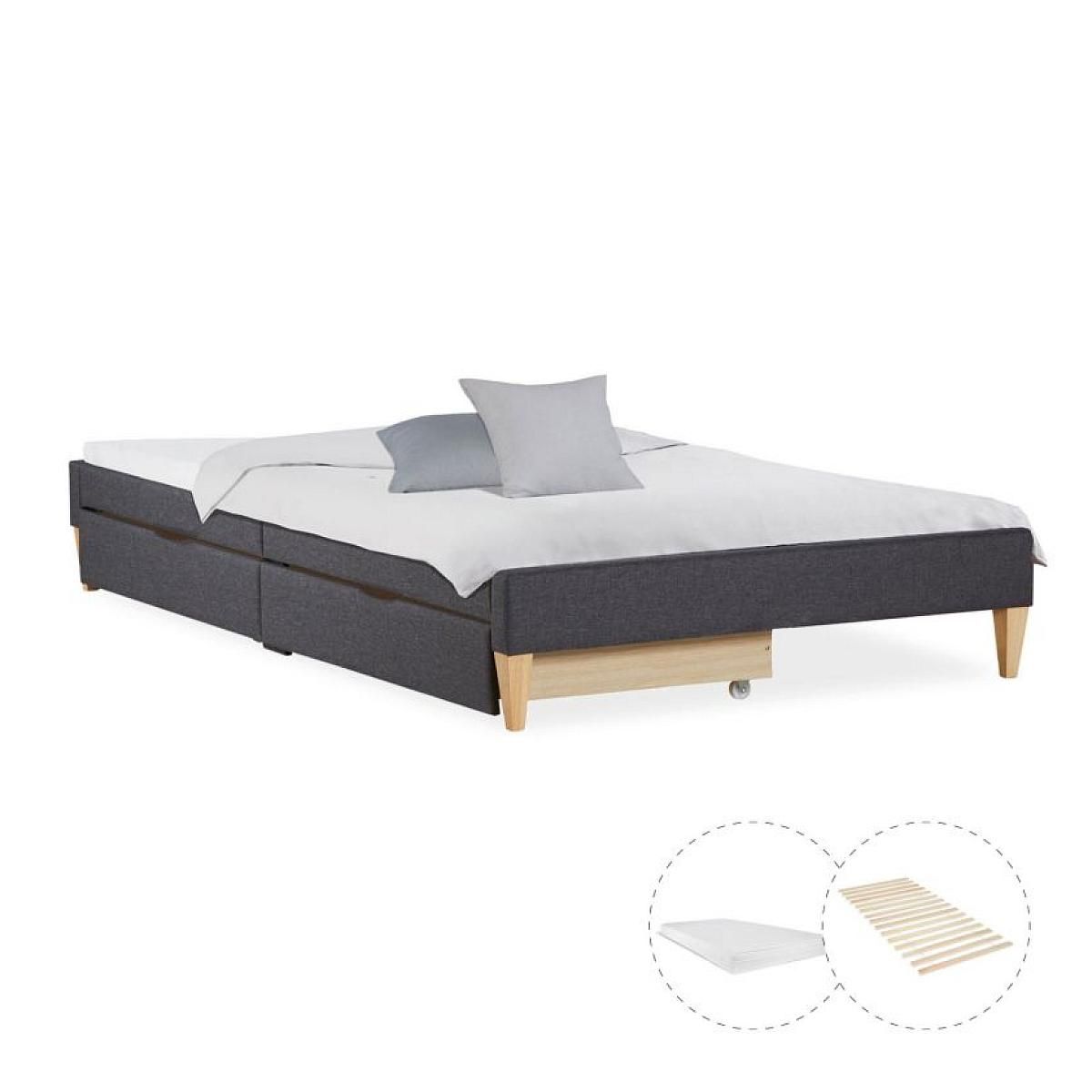 HomeStyle4U Lit capitonné avec matelas 140x200 cm 2 tiroirs