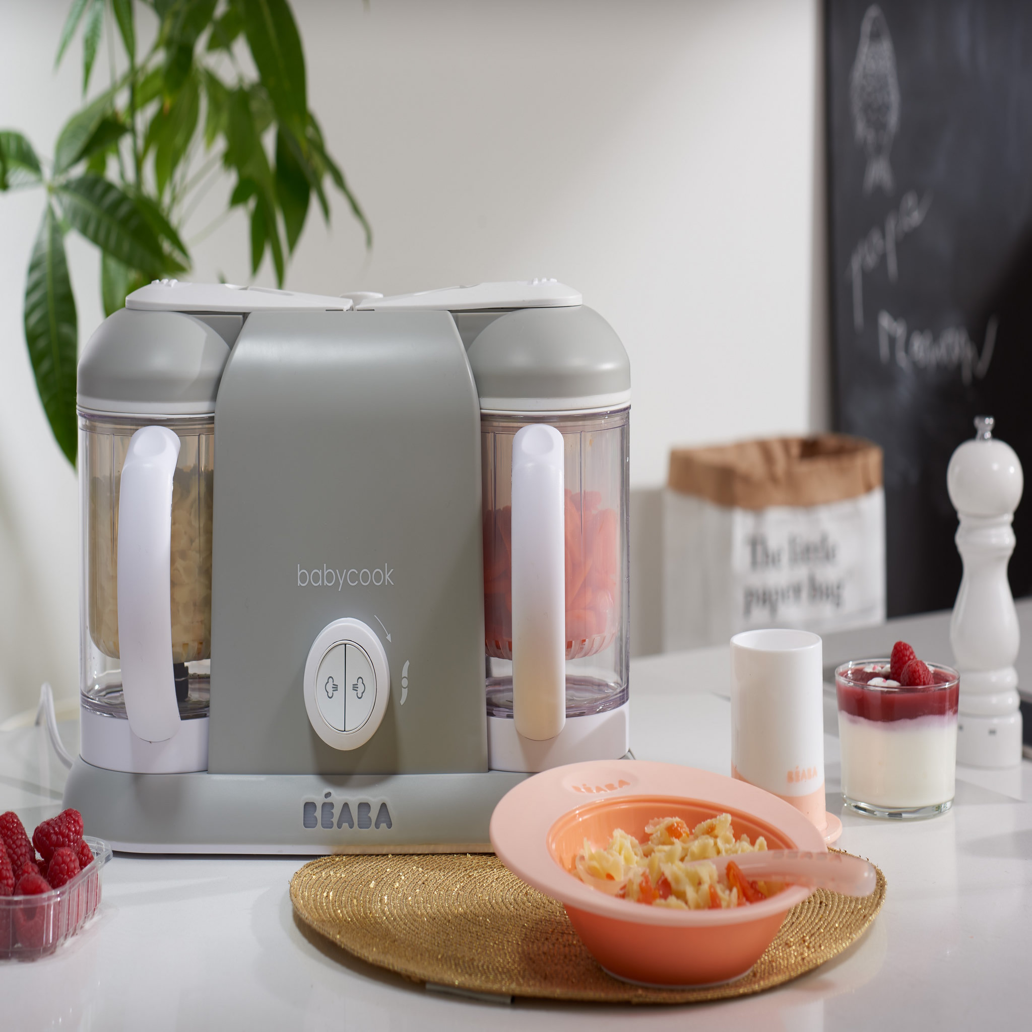 Voir la diapositive 2 : BEABA Cuiseur vapeur - mixeur 2 bols BabyCook® Plus - Gris