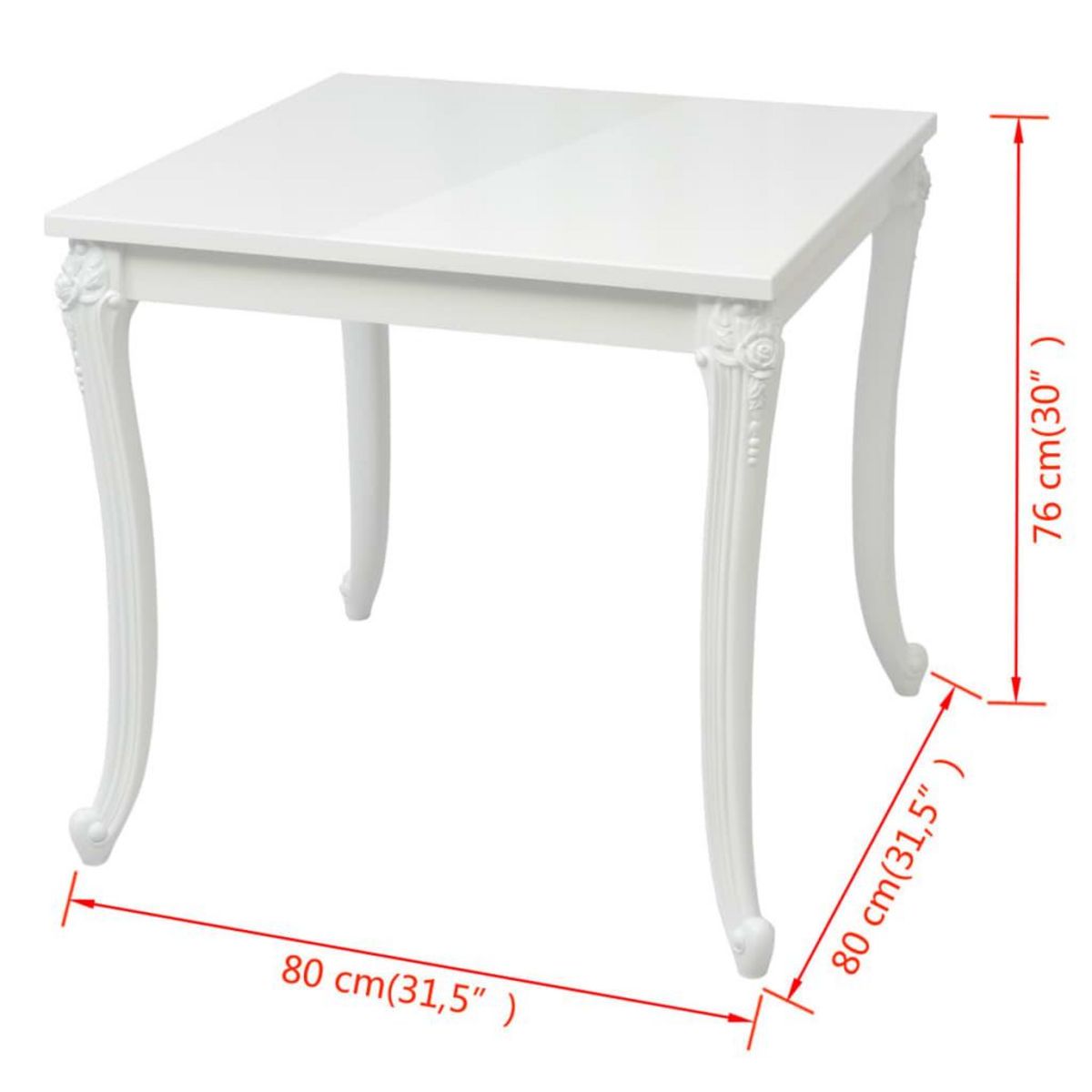 VIDAXL Table a manger 80x80x76 cm blanc brillant