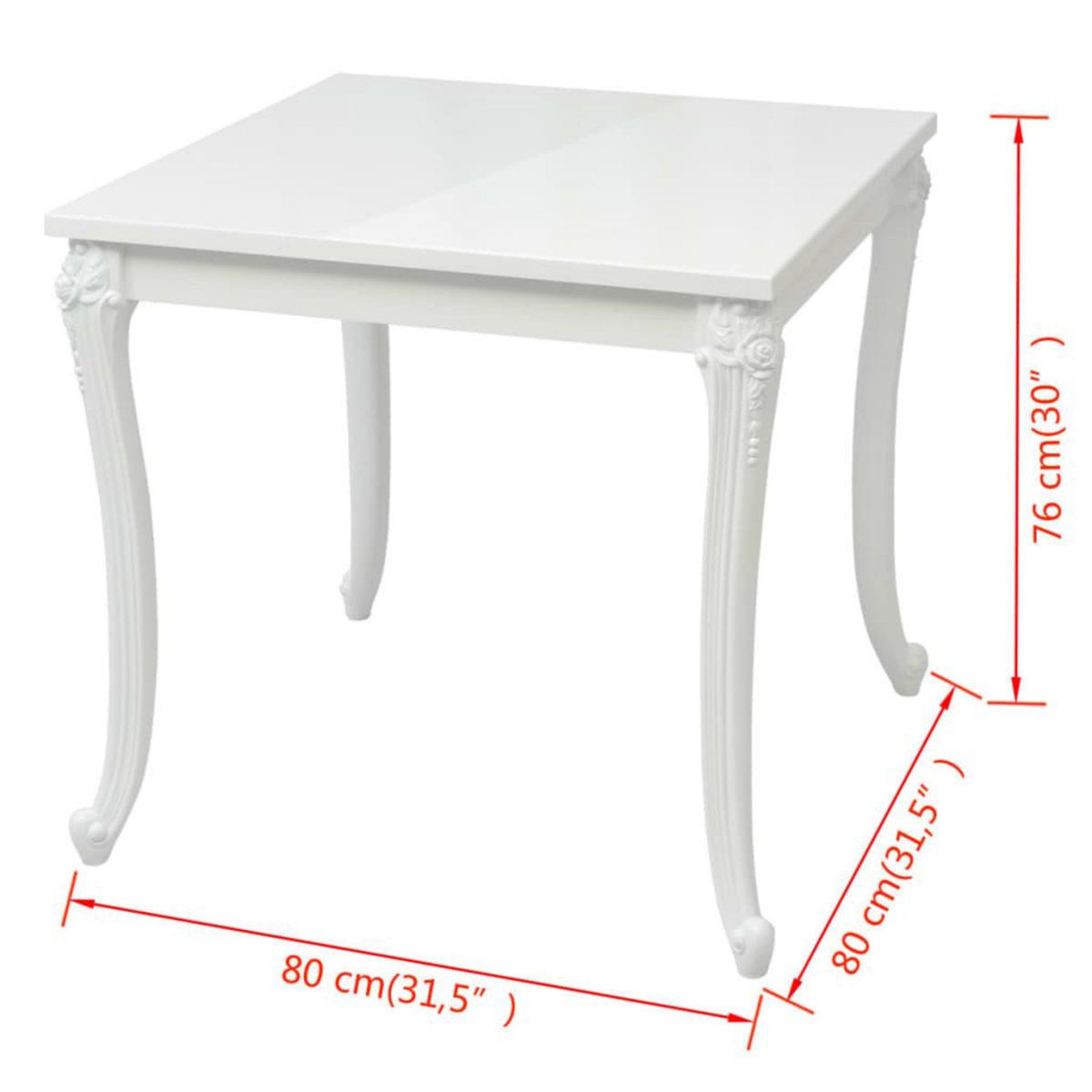 VIDAXL Table a manger 80x80x76 cm blanc brillant