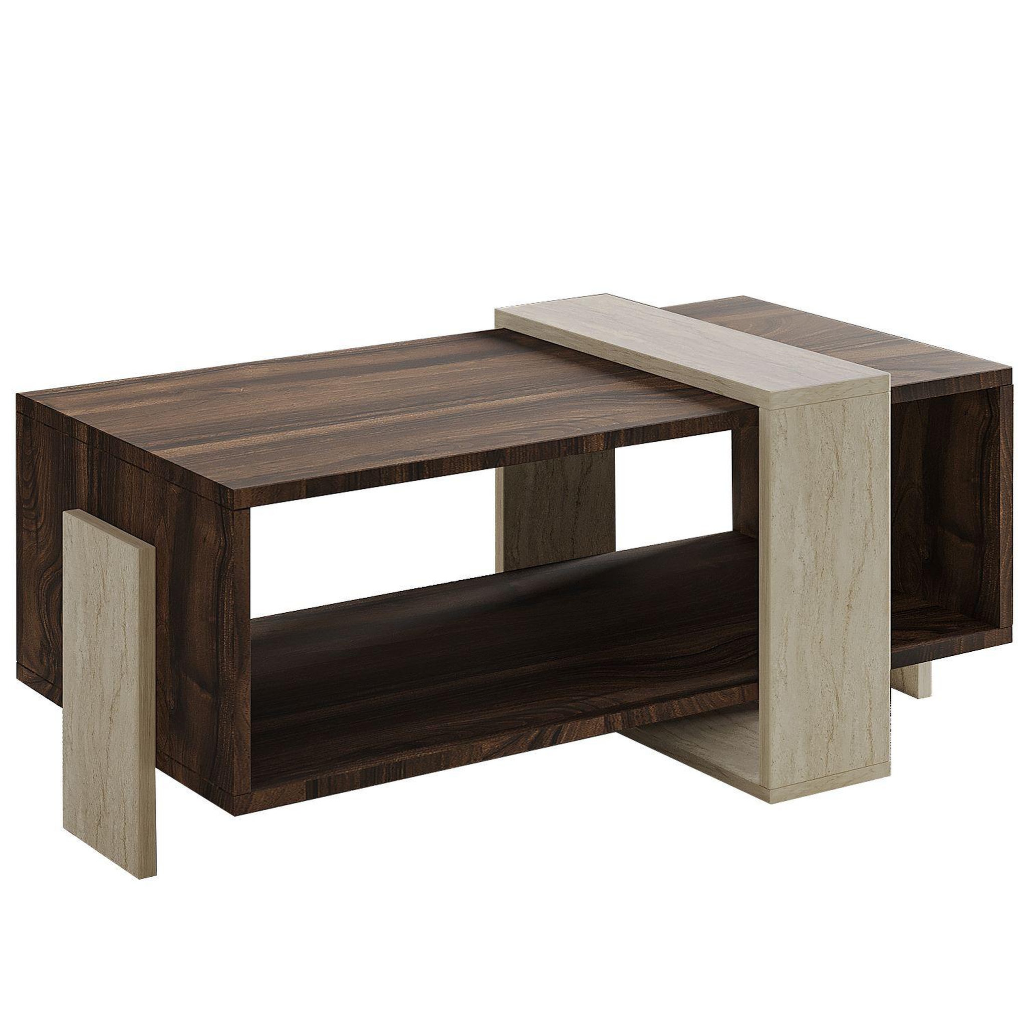 Habitat et Jardin Table basse en bois  meleni  - 90 x 49 x 40 cm - travertin