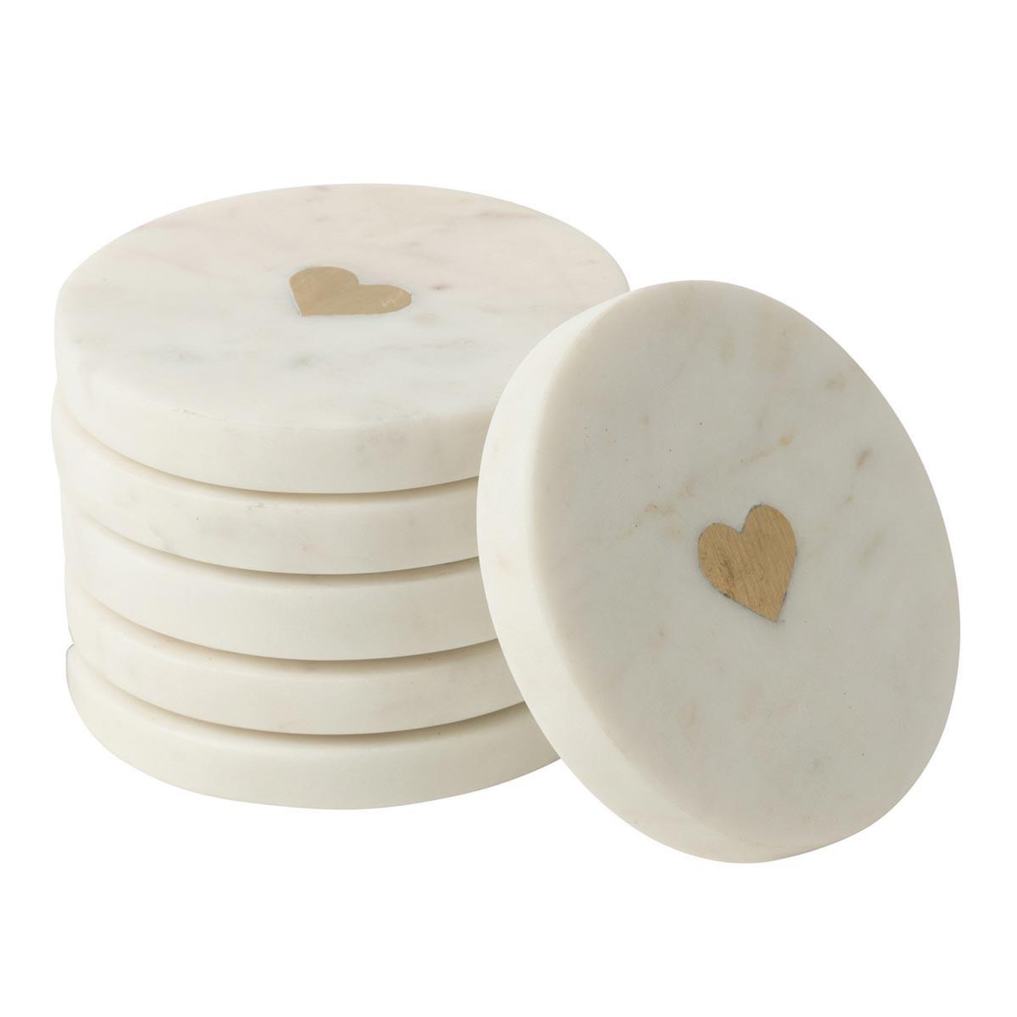 J-LINE Lot de 6 dessous de verre en marbre  marci  10cm blanc