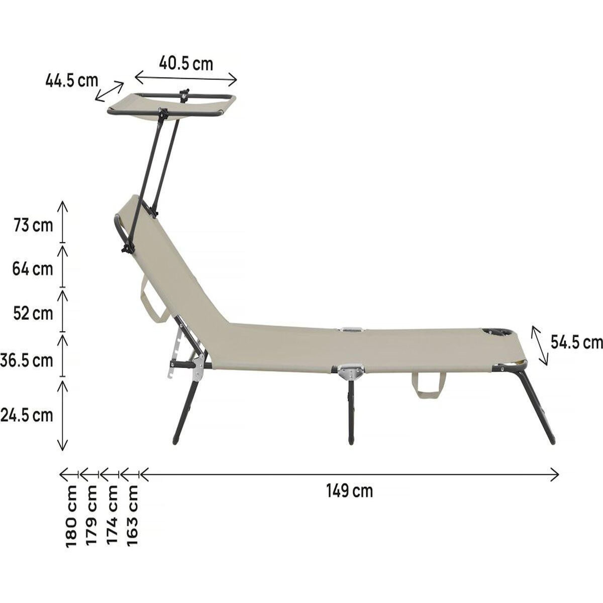 Habitat et Jardin Bain de soleil pliable  Lazy  - Avec pare soleil - Taupe