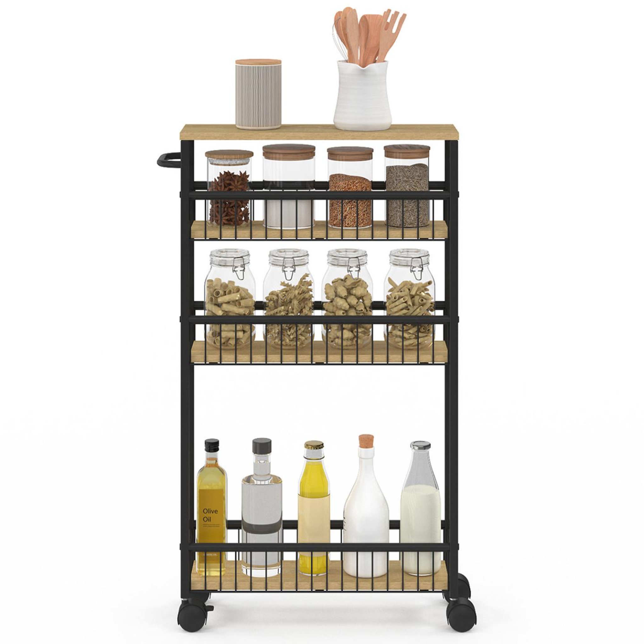 Voir la diapositive 3 : ID MARKET Desserte de cuisine gain de place detroit 4 niveaux sur roulettes design industriel