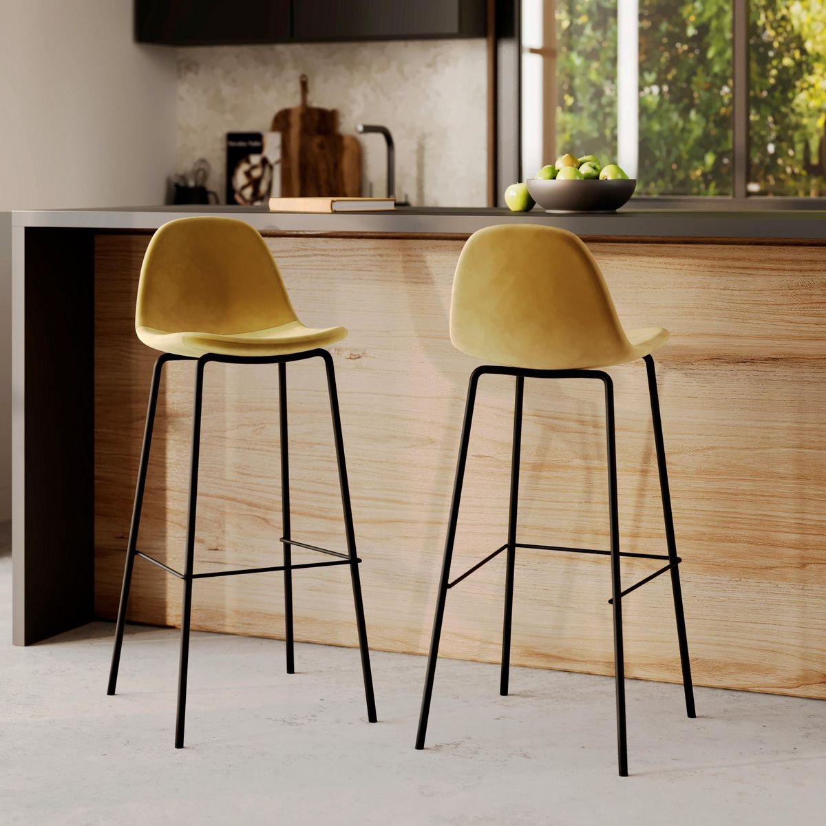 Rendez vous déco Lot de 2 chaises de bar en velours jaune 75 cm - Henrik