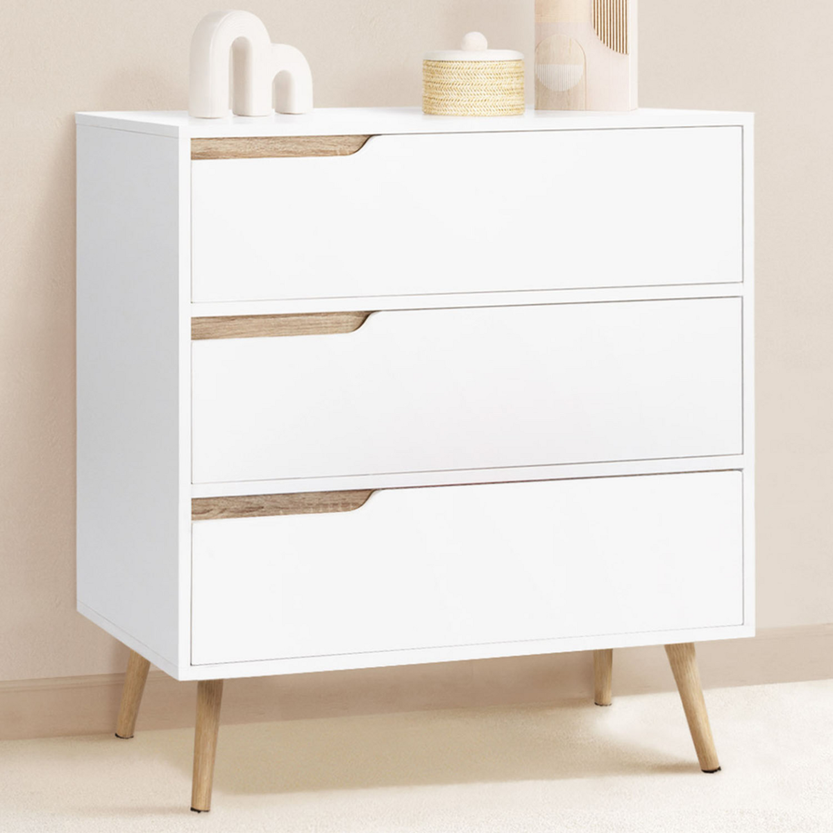 ID MARKET Commode 3 tiroirs HELSINKI 80 cm scandinave blanc