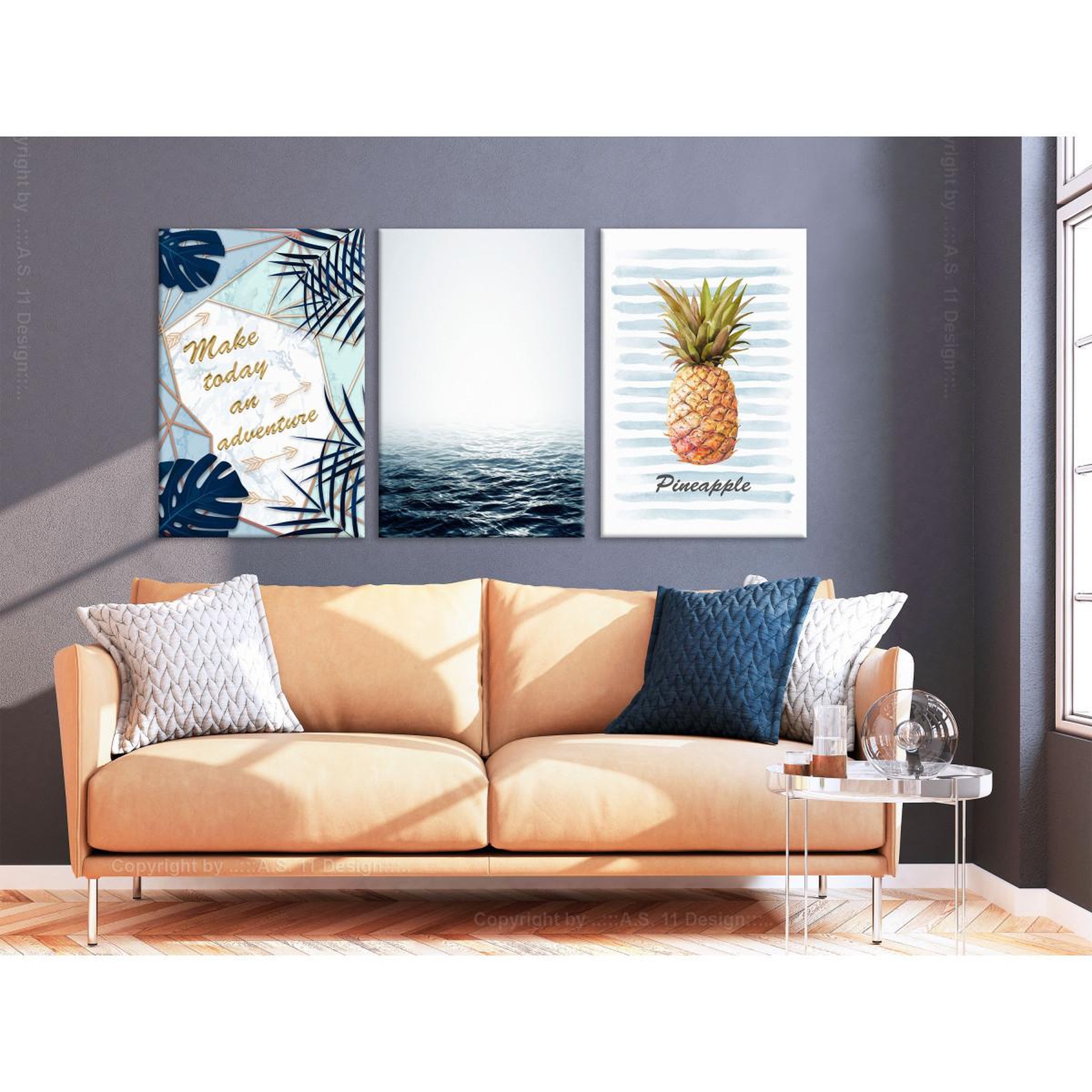 Voir la diapositive 2 : Paris Prix Tableau imprimé  pineapple quote 3 panneaux  60x120cm