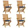 VIDAXL Chaises de jardin avec coussins bleu royal 4 pcs Bois de teck