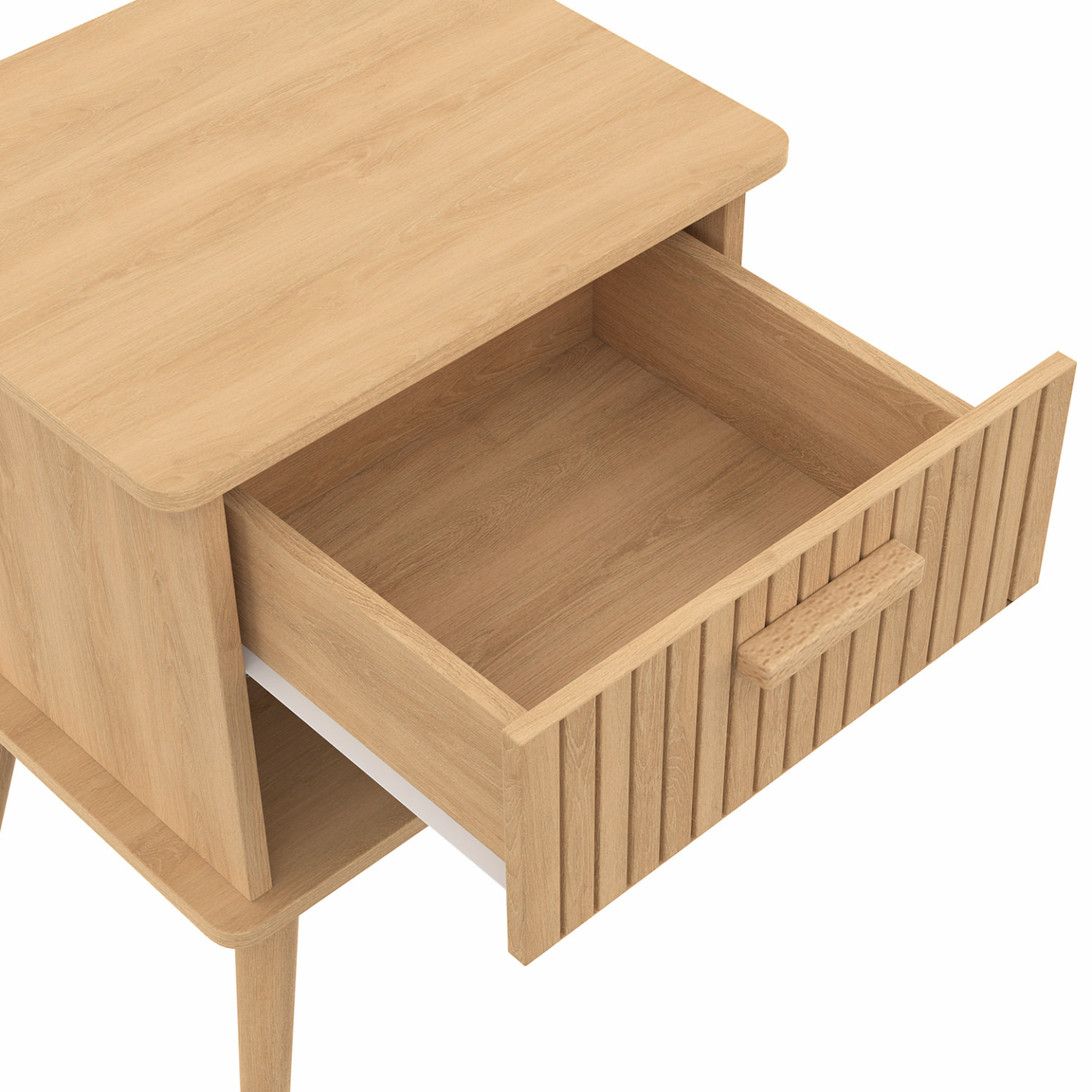 Voir la diapositive 6 : ID MARKET Lot de 2 tables de chevet juliette 1 tiroir avec niche effet lattes tasseau bois