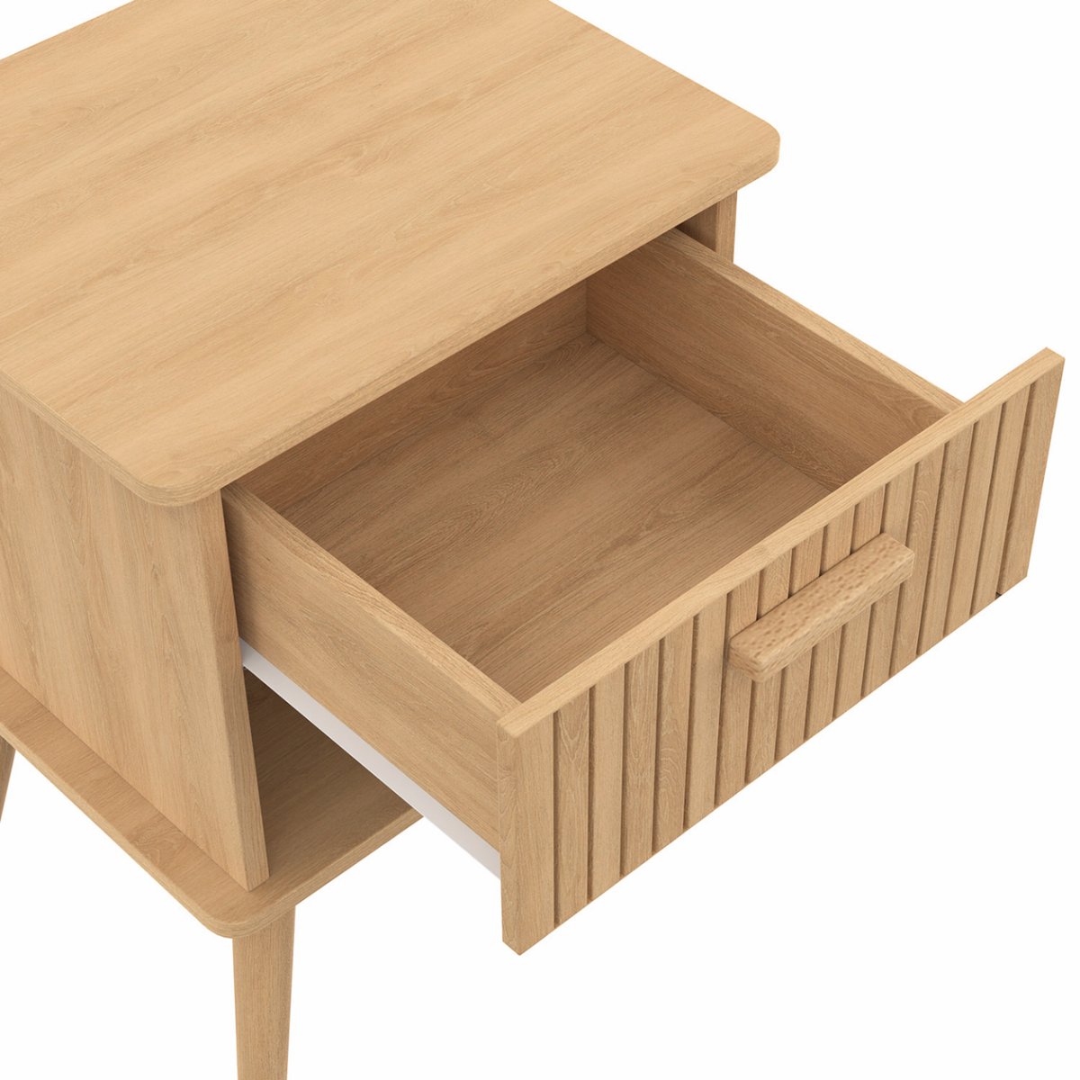 ID MARKET Lot de 2 tables de chevet JULIETTE 1 tiroir avec niche effet lattes tasseau bois