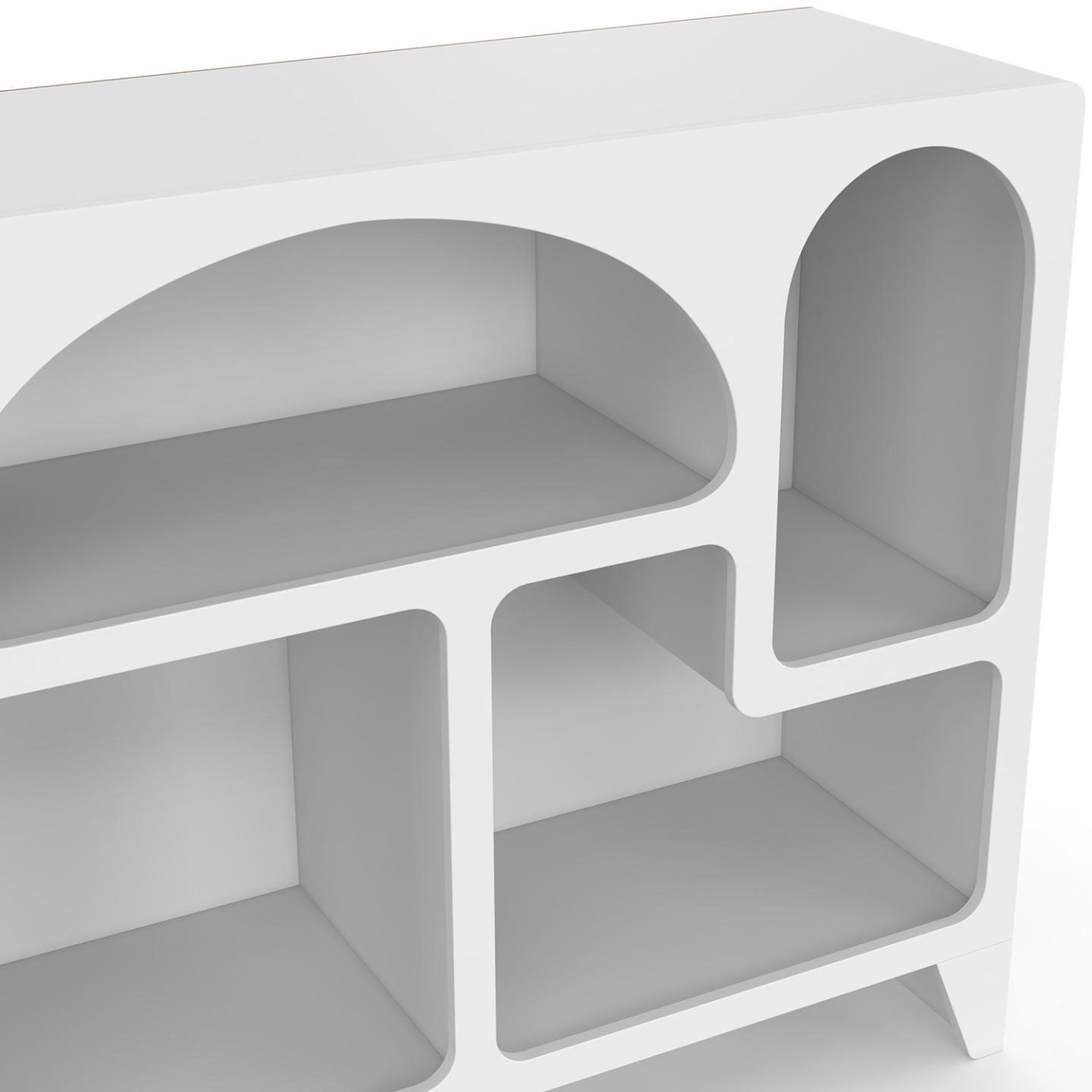 Voir la diapositive 6 : ID MARKET Buffet organique 80 cm alesia bois blanc meuble de rangement 4 niches