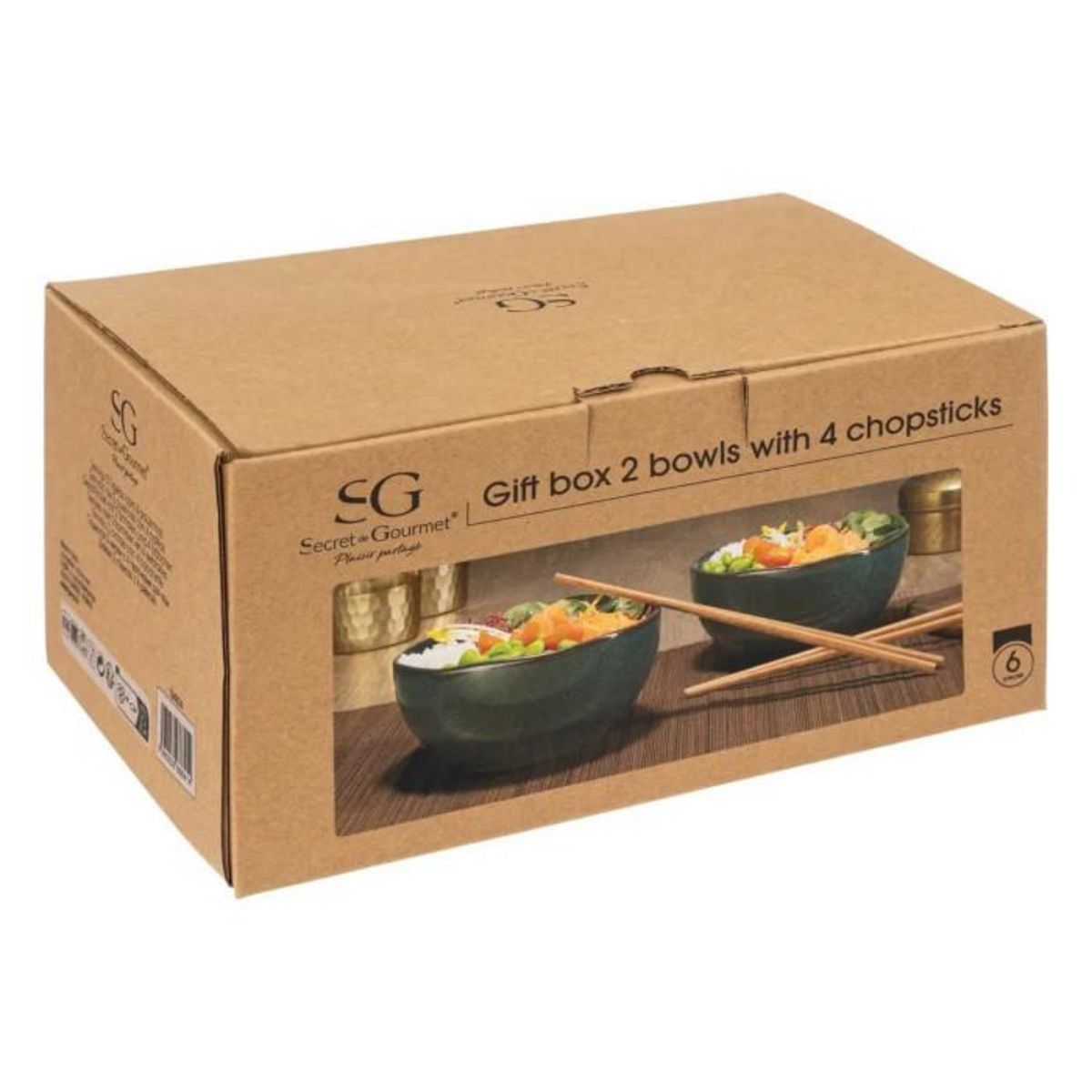 SECRET DE GOURMET Lot de 2 Poke Bowls & baguettes  Jade  15cm Vert