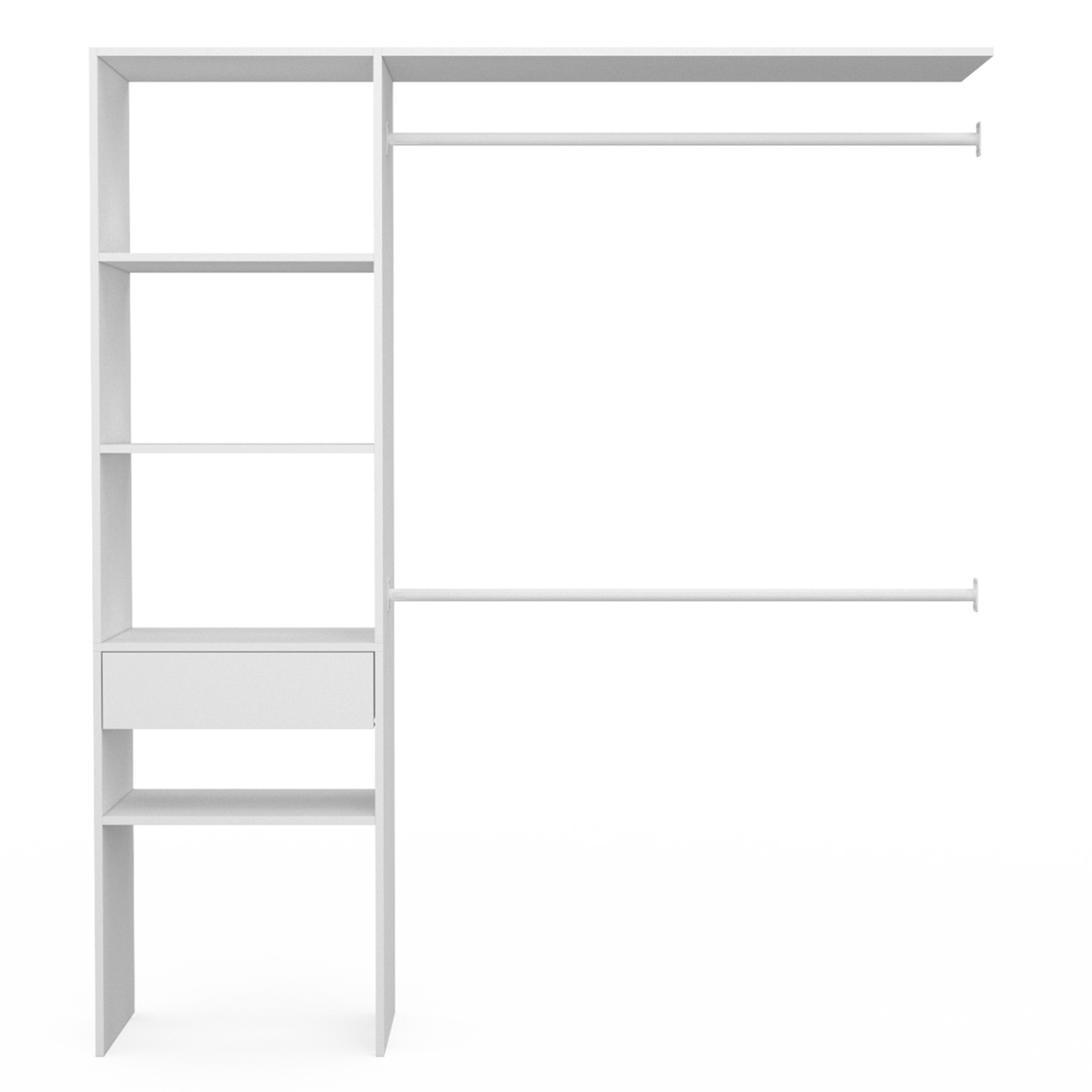 Voir la diapositive 3 : ID MARKET Kit dressing meline 160 x 40 x 180 cm blanc avec étagères + tiroir + double penderie