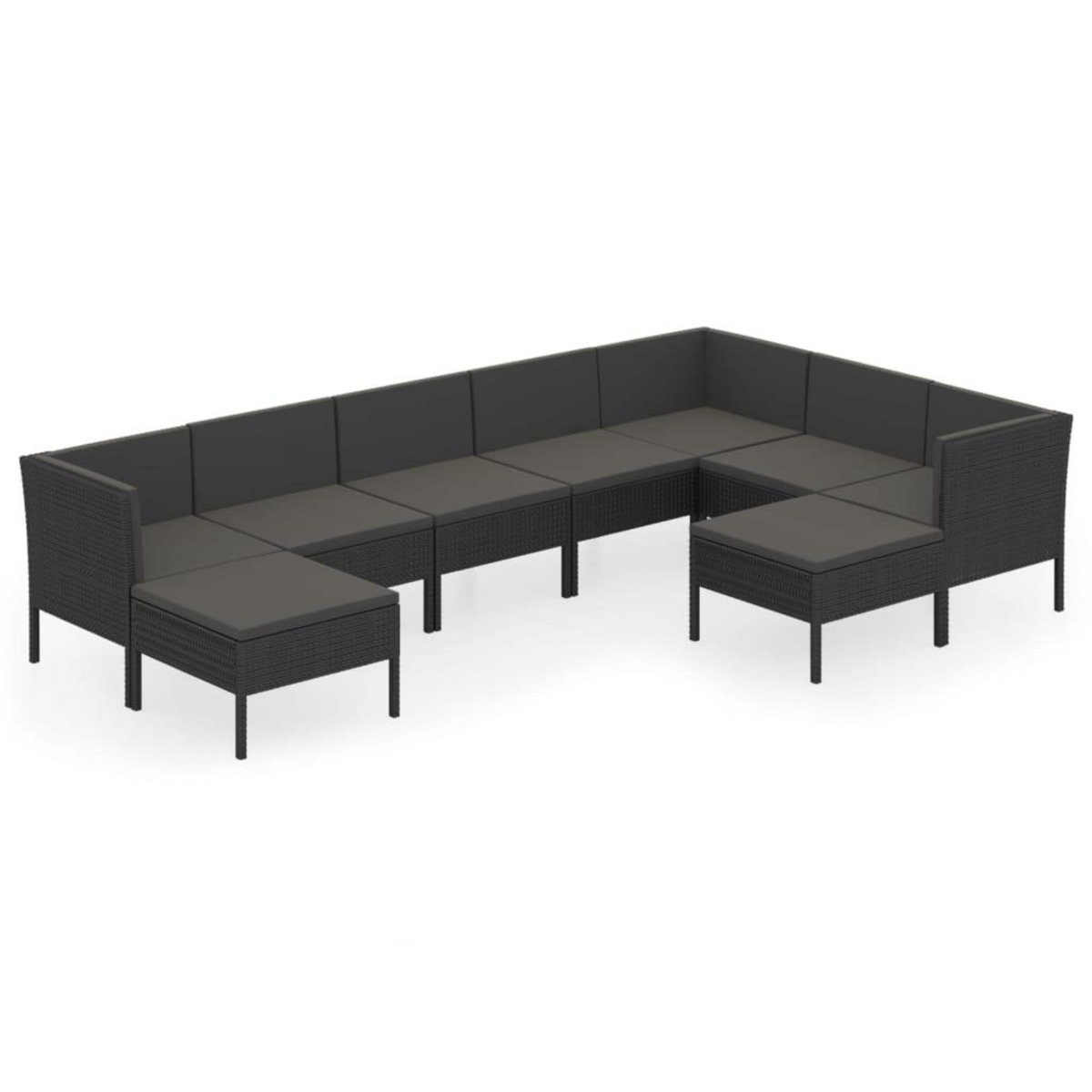 VIDAXL Salon de jardin 9 pcs avec coussins Resine tressee Noir