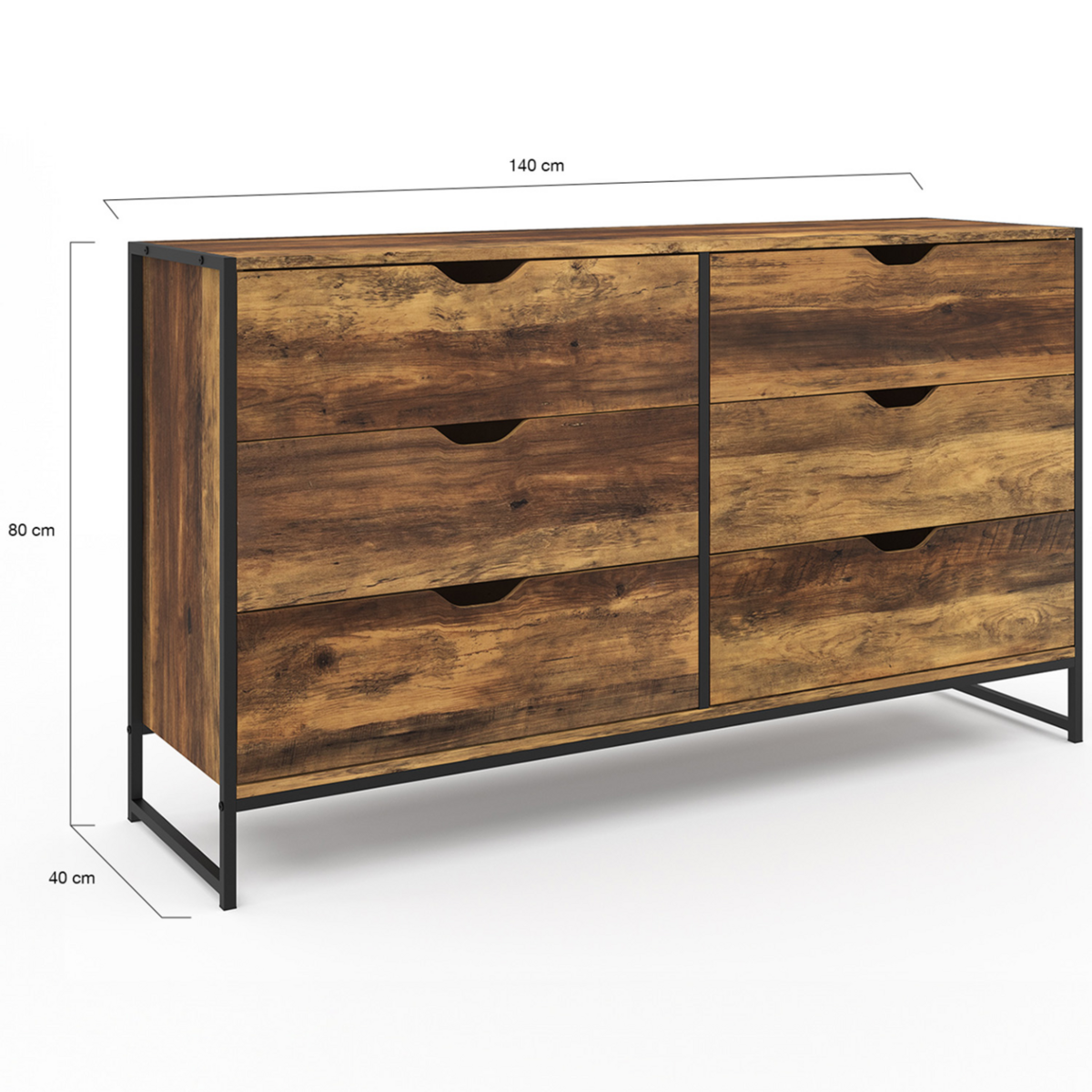 ID MARKET Commode 6 tiroirs HAWKINS XXL 140 cm design industriel