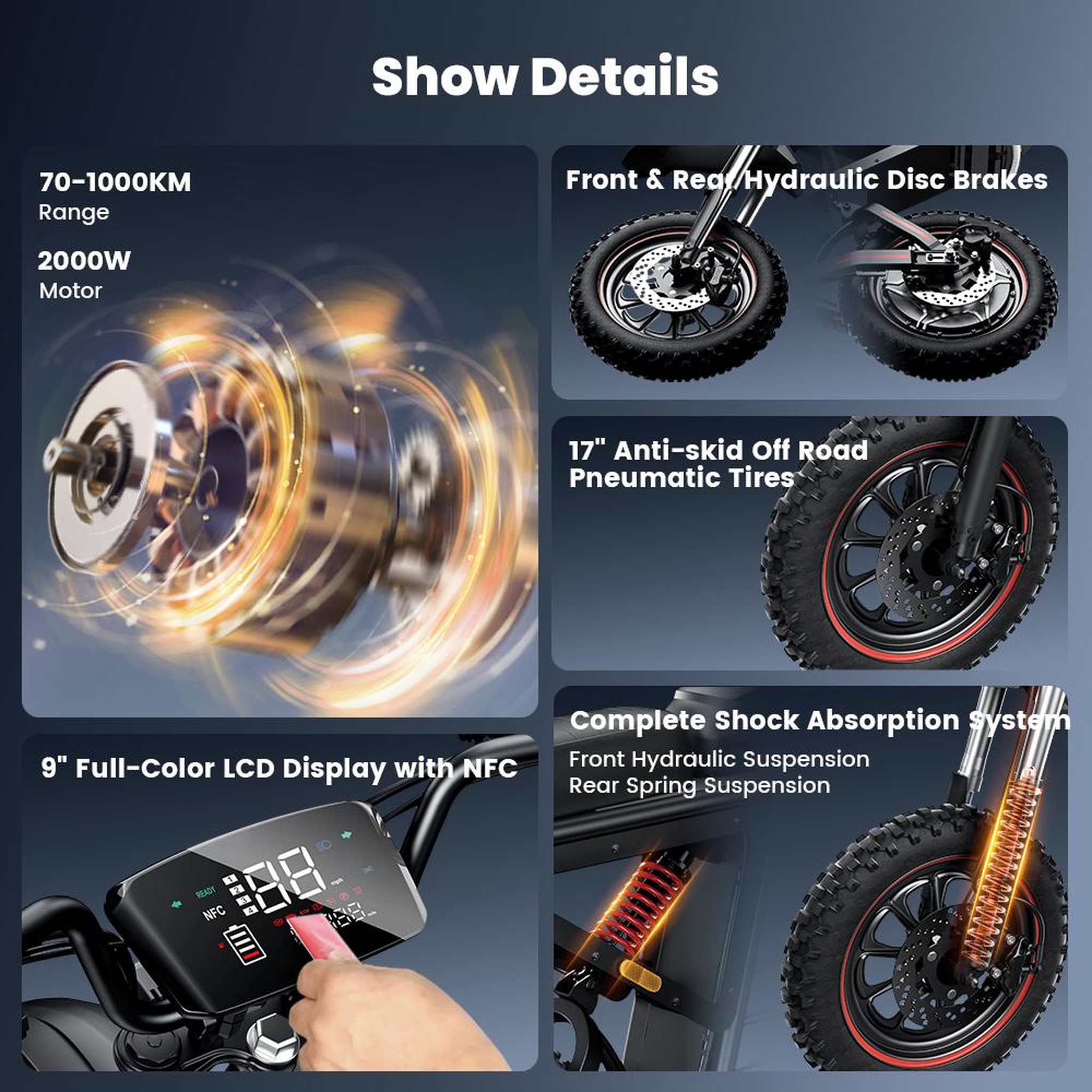 Voir la diapositive 4 : ISCOOTER Trottinette électrique iScooter DX5 Max, 52 V 20 Ah, pneus tout-terrain 17 , noir