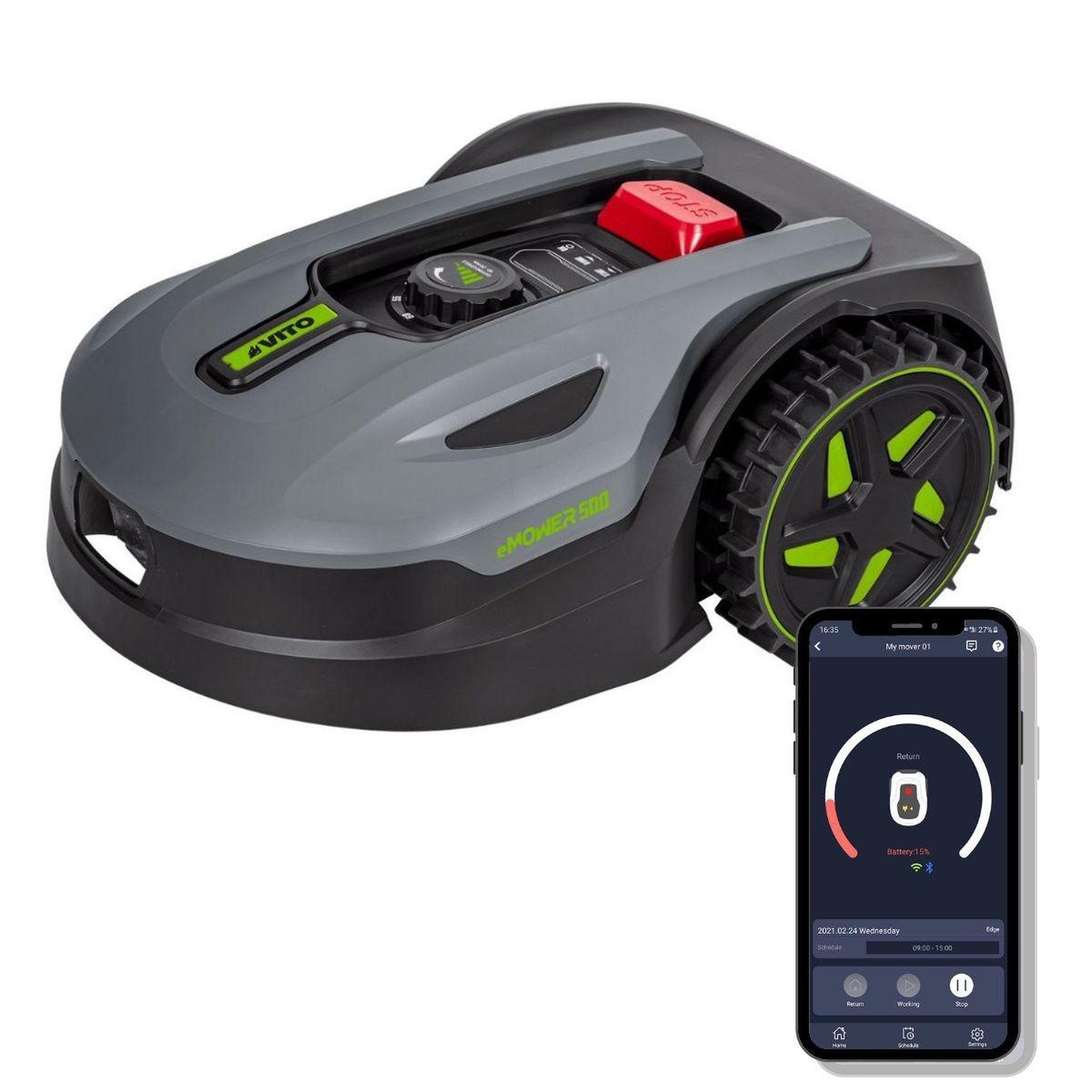 Voir la diapositive 5 : VITO Robot tondeuse sans fil 300m2 brushless 3 lames coupe 180mm retour station automatique mulching vito