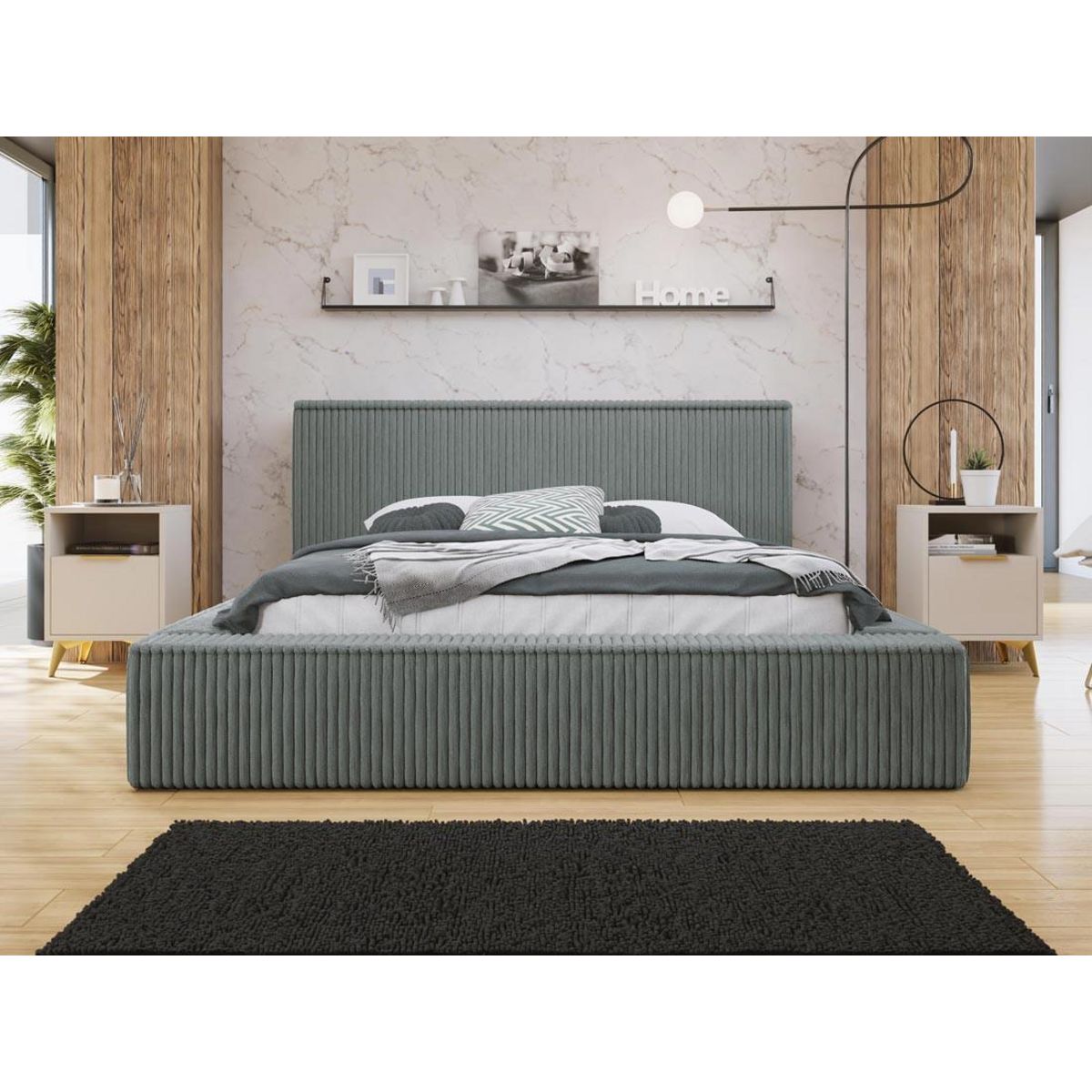 BEST MOBILIER Swan - lit coffre - 160x200 cm - sommier inclus - en velours côtelé grosses côtes