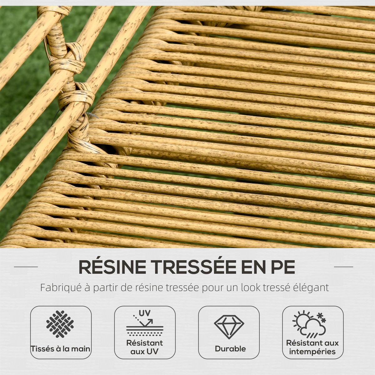 OUTSUNNY Salon de jardin 4 places 4 pièces style colonial table basse coussins gris fournis résine tressée aspect rotin