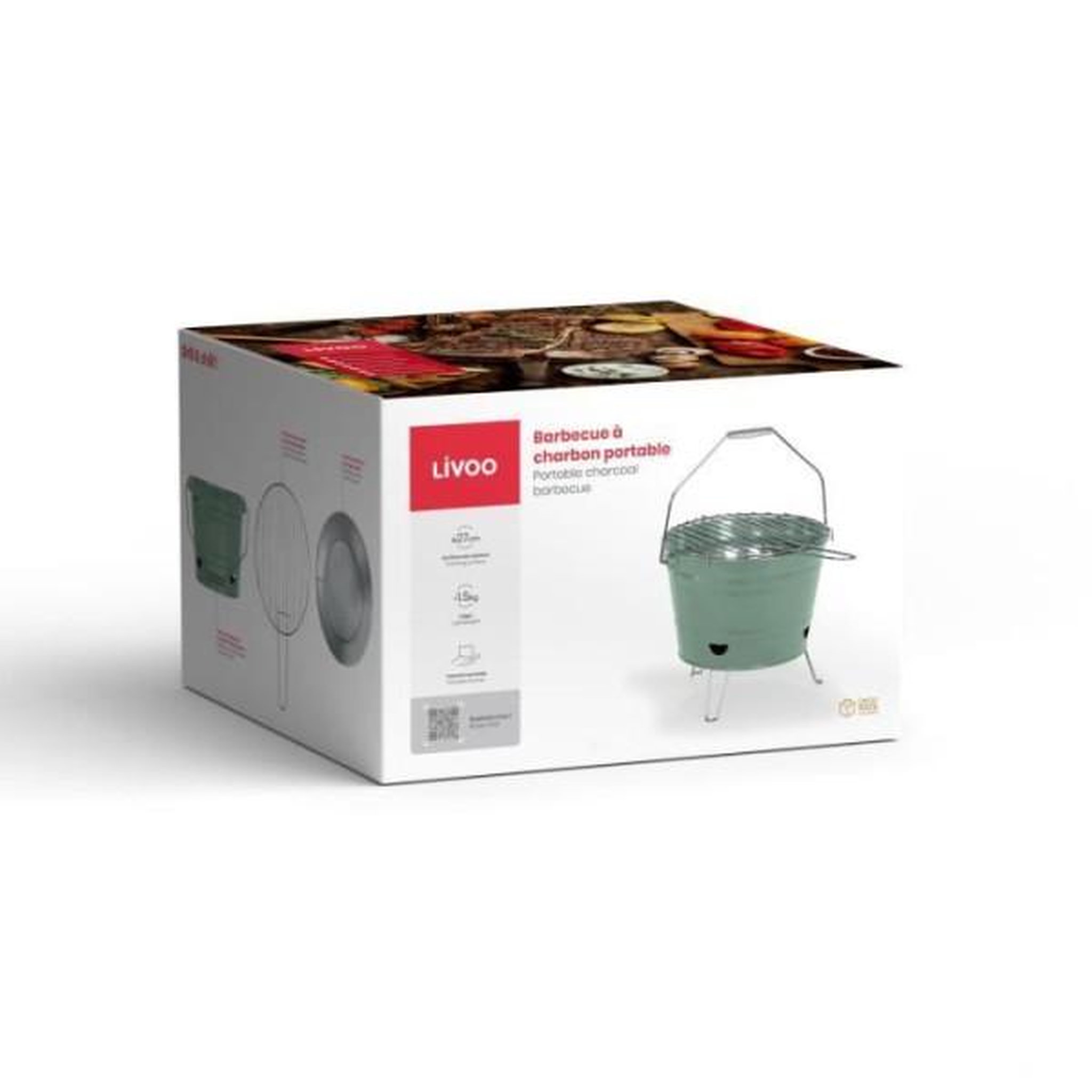 Voir la diapositive 5 : LIVOO Barbecue à charbon 27cm vert - doc327v