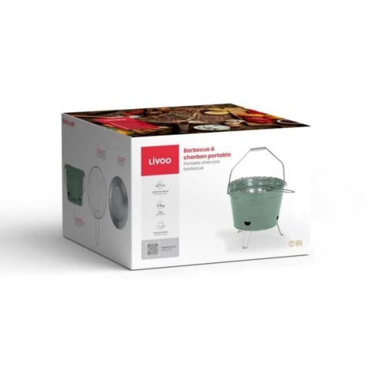 LIVOO Barbecue à charbon 27cm vert - DOC327V