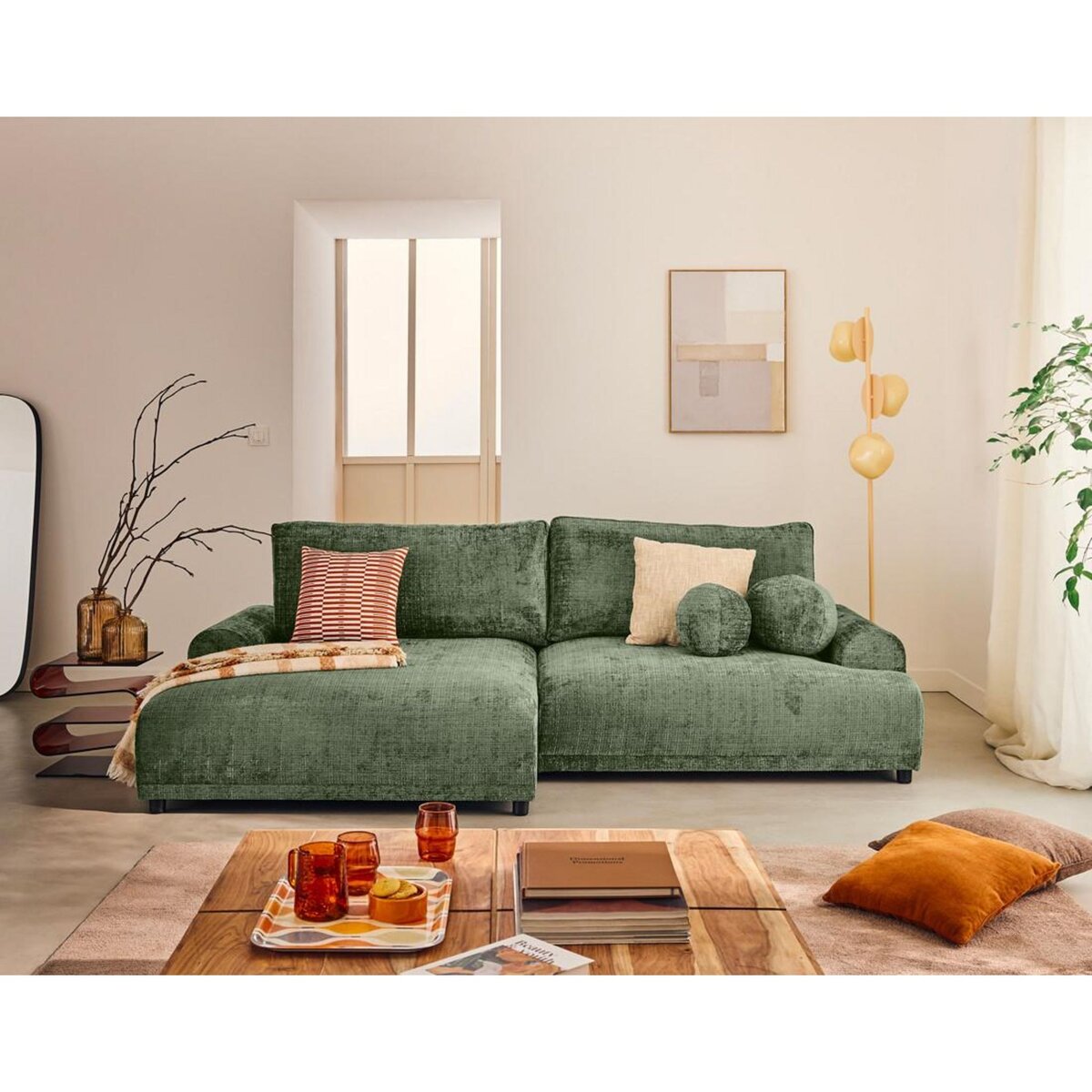 LISA DESIGN Nelly - canapé d'angle gauche 4 places convertible avec coffre en velours texturé