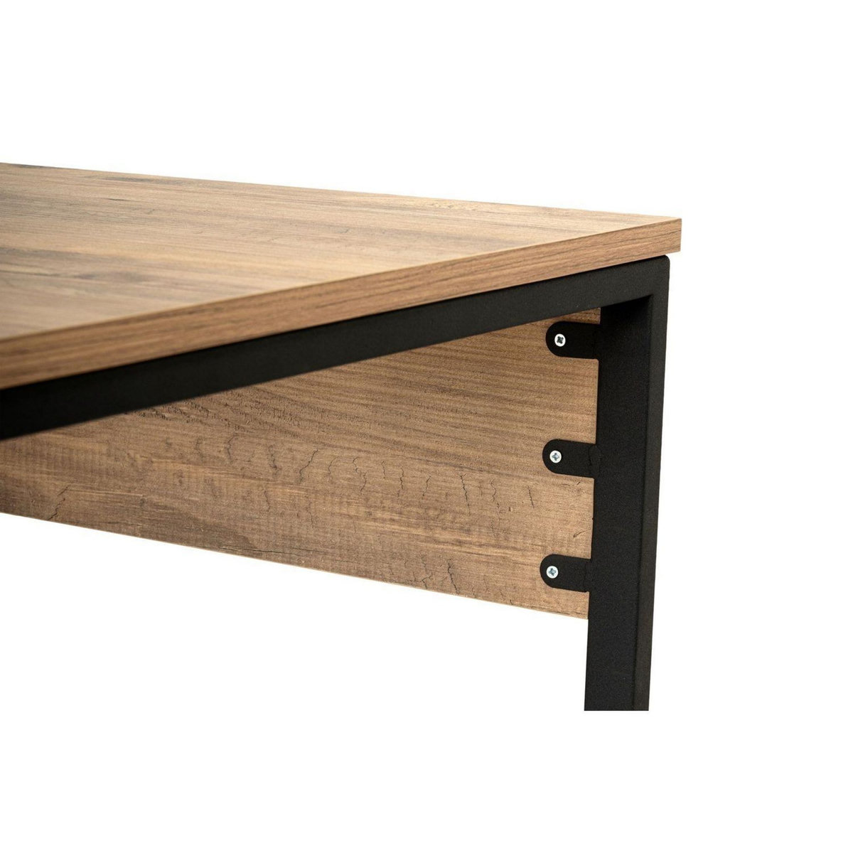 TOILINUX Bureau double avec étagère intégrée en bois et métal - Marron et noir