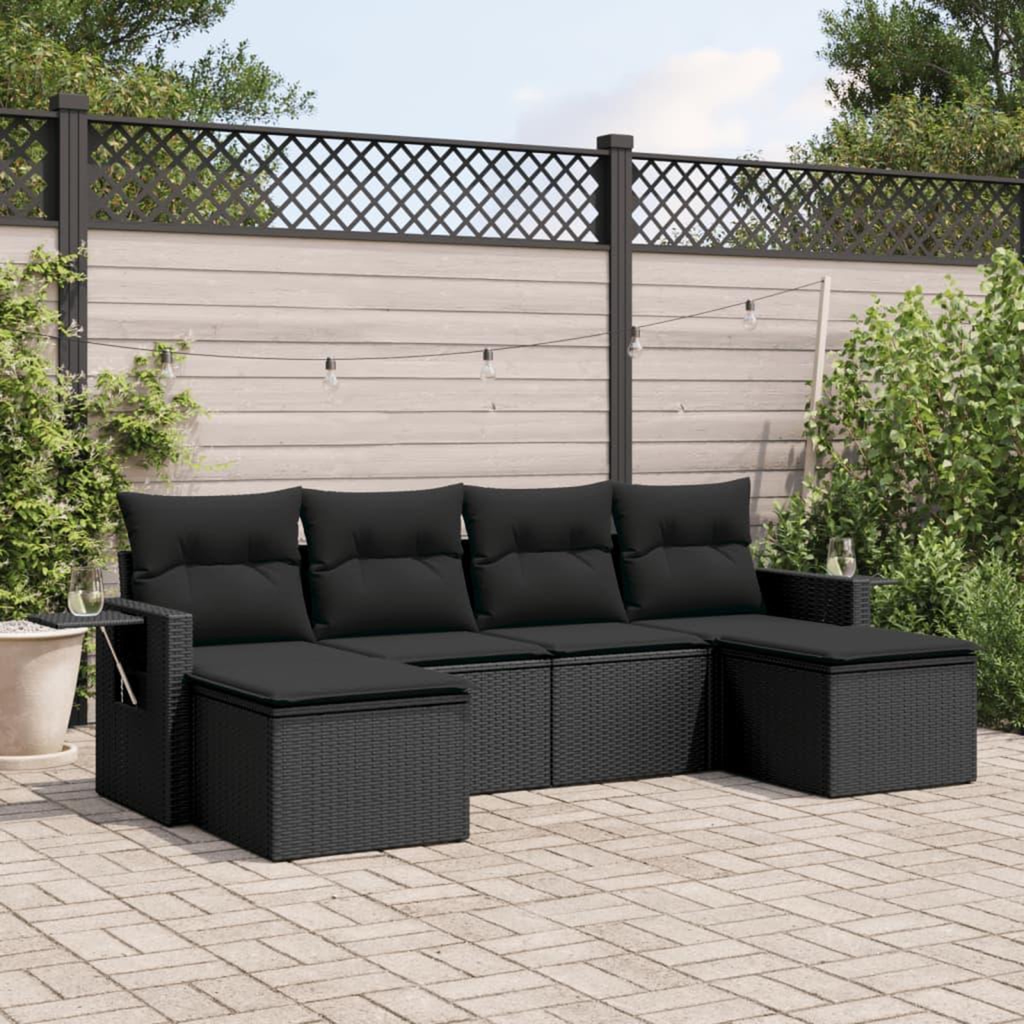 VIDAXL Salon de jardin 6 pcs avec coussins noir resine tressee