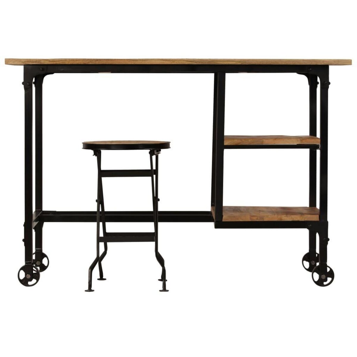 VIDAXL Bureau avec tabouret pliant Bois de manguier massif 115x50x76cm