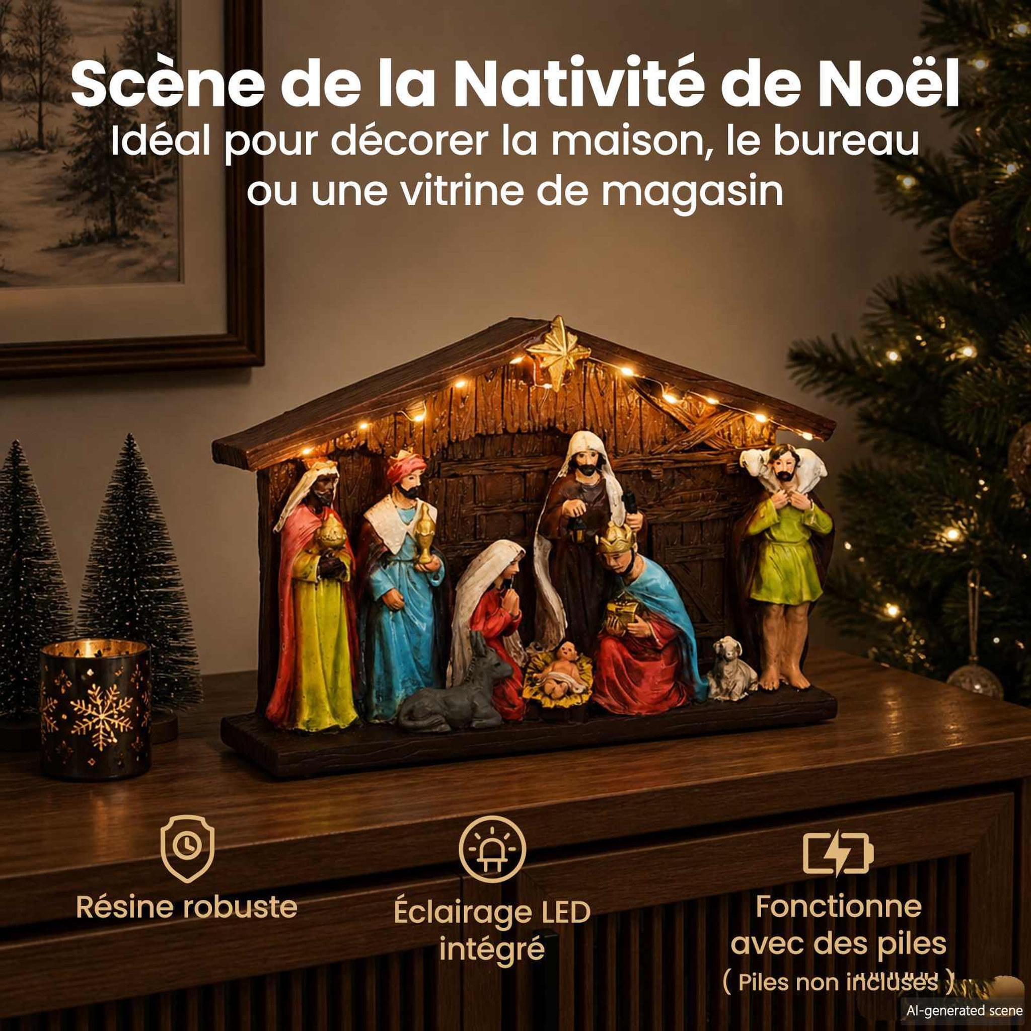 Voir la diapositive 4 : VIDAXL Creche de Noël SALO 31 x 7,5 x 21,5 cm Resine Multicolore