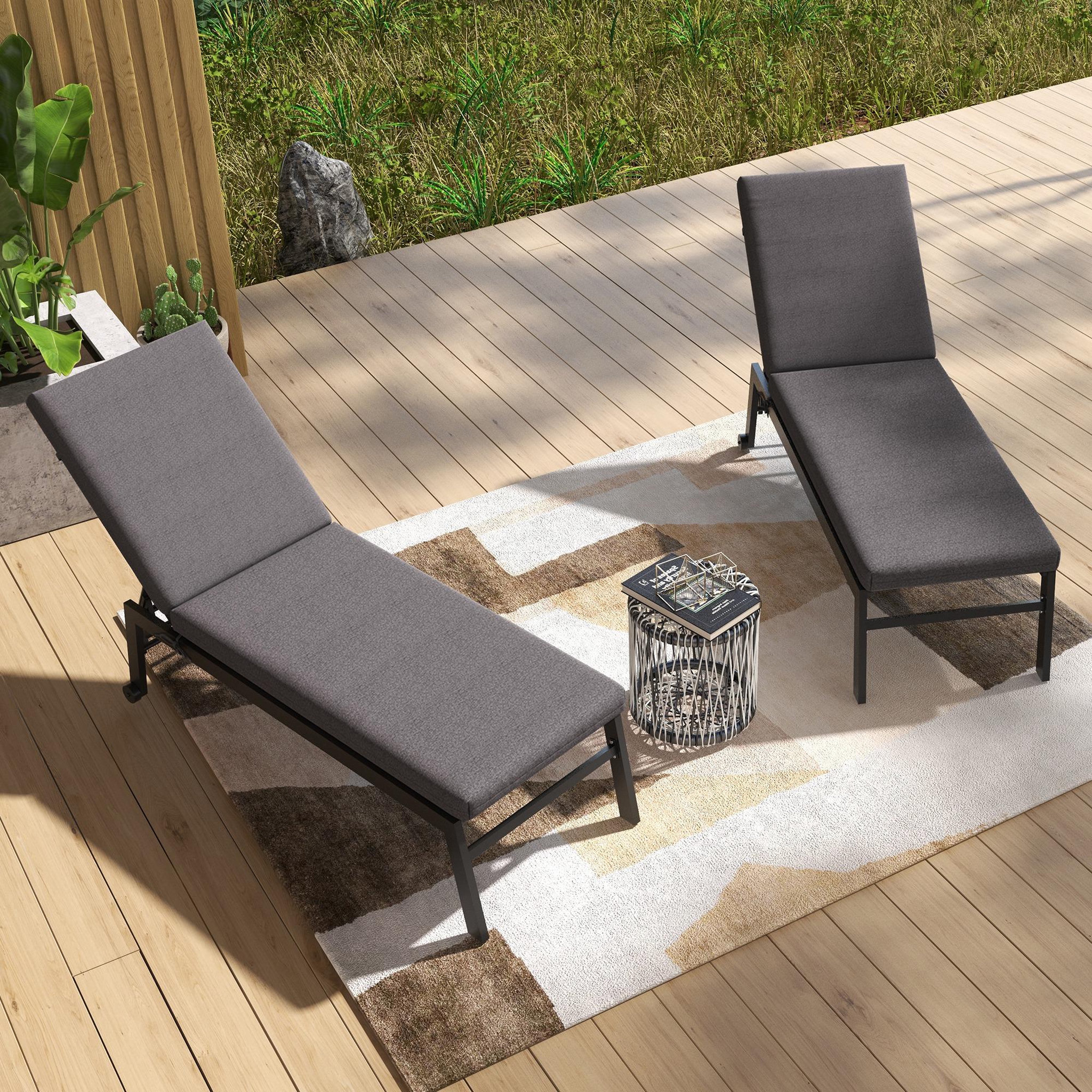 Voir la diapositive 6 : OUTSUNNY Lot de 2 matelas pour transat bain de soleil - dim. 190,5L x 58,4l x 7H cm - cordons d'attache - gris foncé