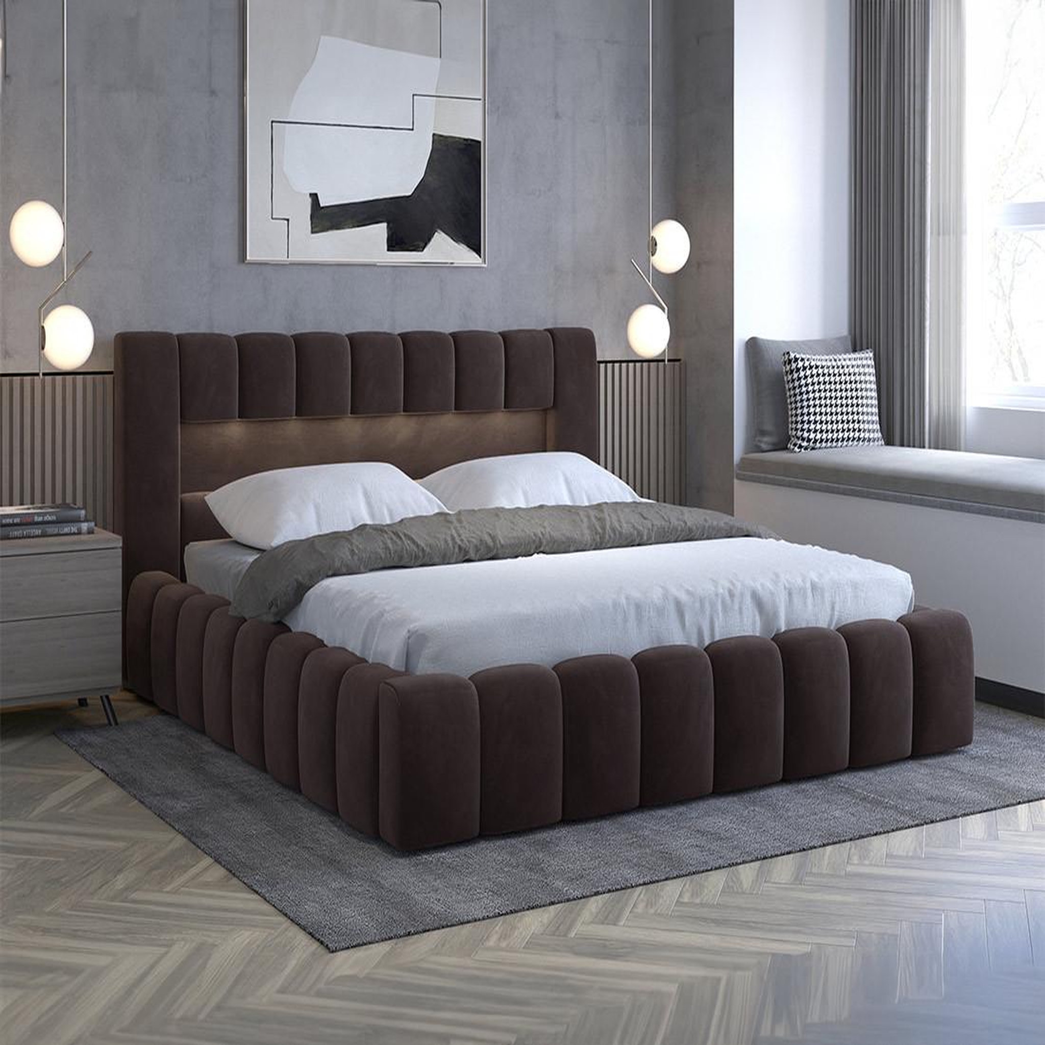 Voir la diapositive 2 : BEST MOBILIER Cleo - lit coffre avec led - 180x200 cm - sommier inclus - en velours