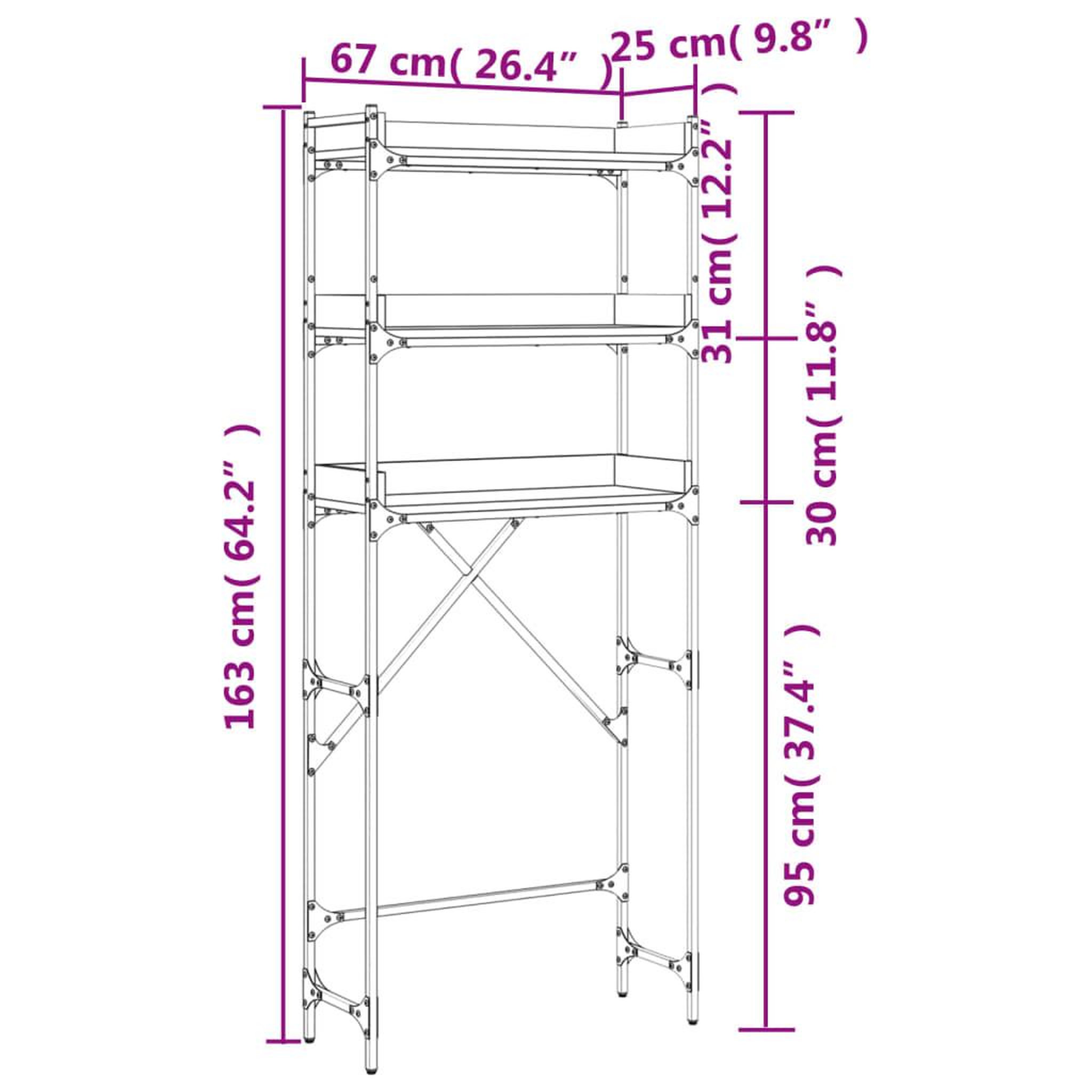 Voir la diapositive 6 : VIDAXL Etagere de lave-linge noir 67x25x163 cm bois d'ingenierie