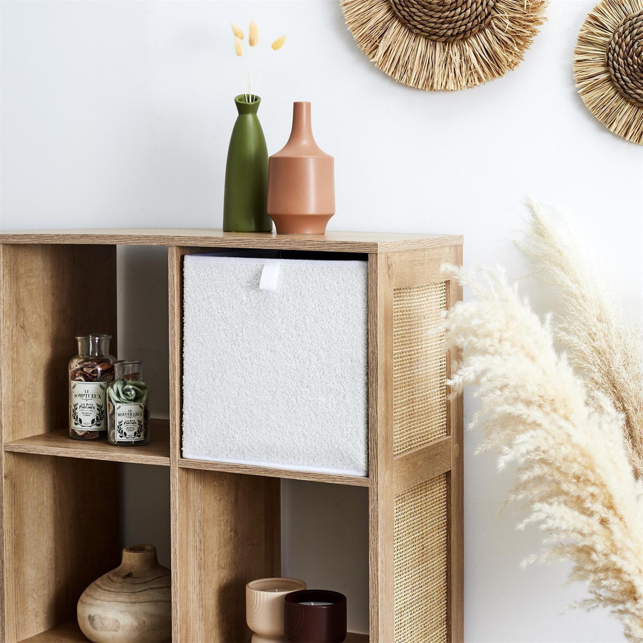 Voir la diapositive 2 : TOILINUX Lot de 2 cubes de rangement pliable bouclette - 30 x 30 cm - beige