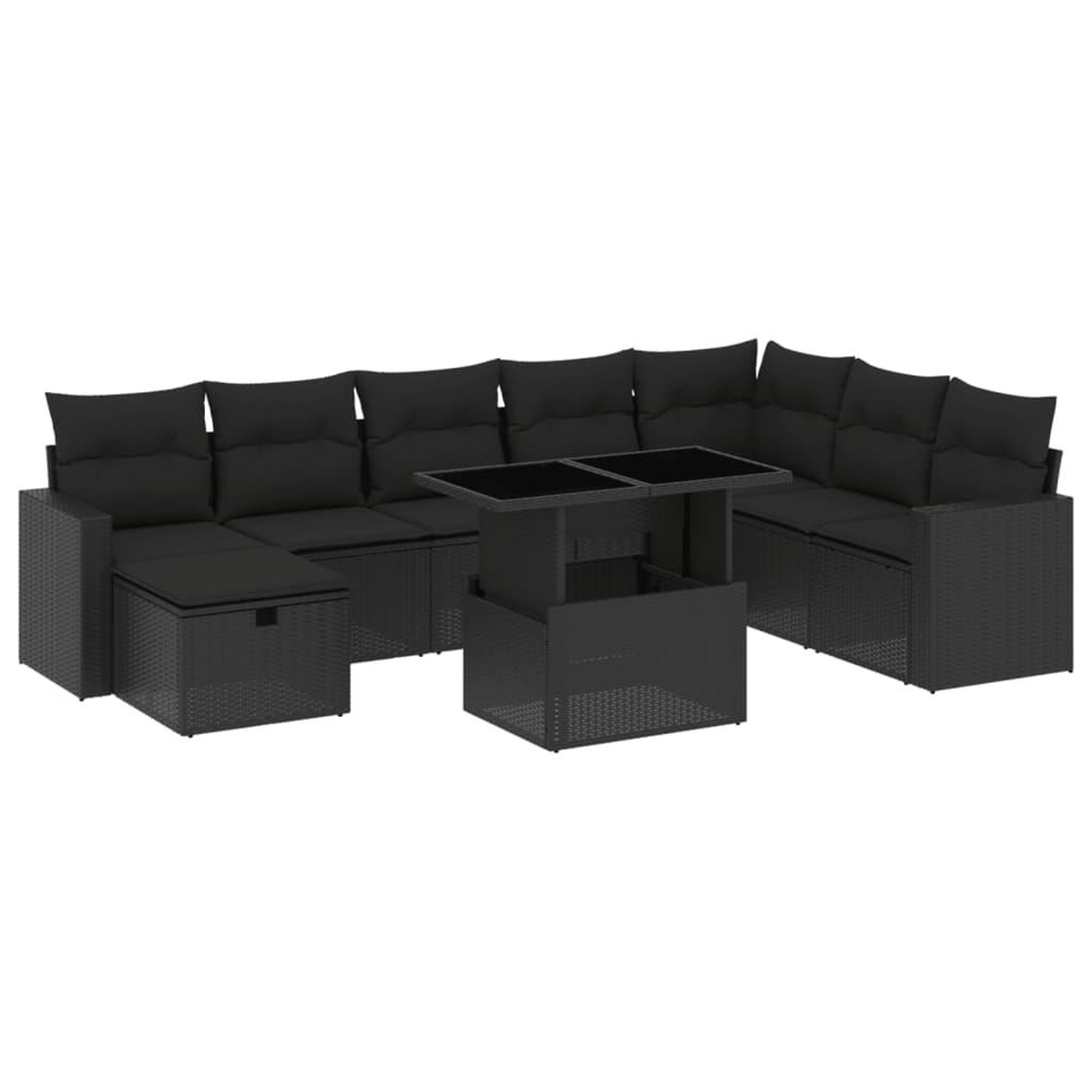 Voir la diapositive 2 : VIDAXL Salon de jardin 9 pcs avec coussins noir resine tressee